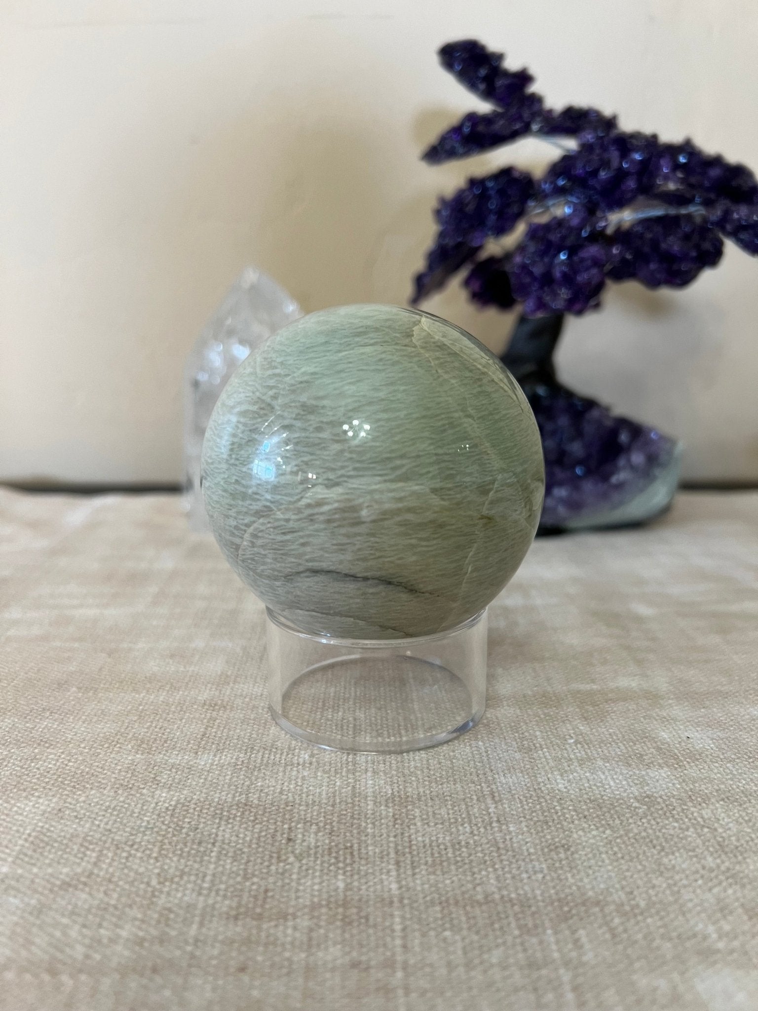 2.8 inch Green Moonstone Sphere - Purple Door Alchemy