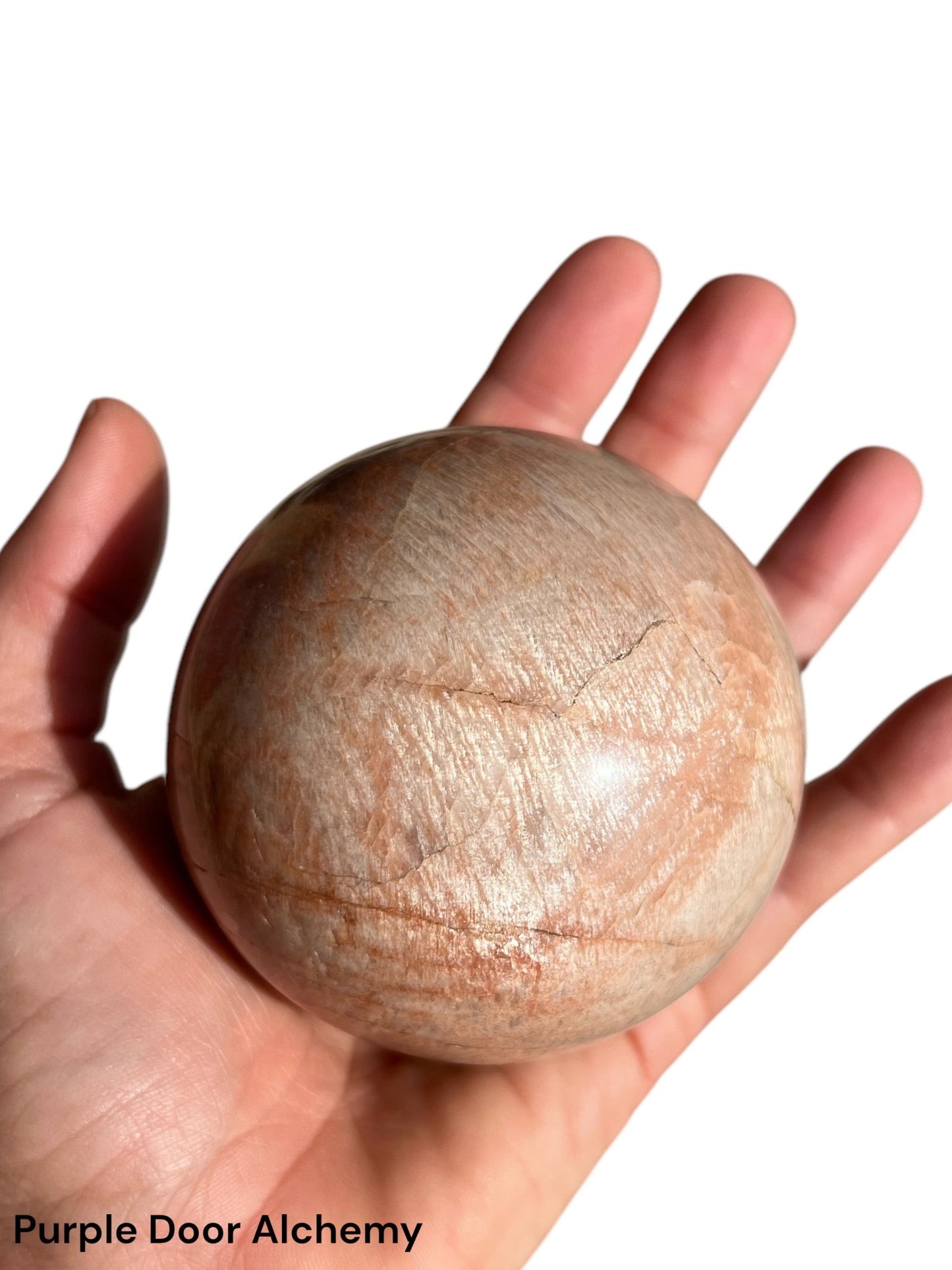 2.87 inch Peach Moonstone Sphere - Purple Door Alchemy