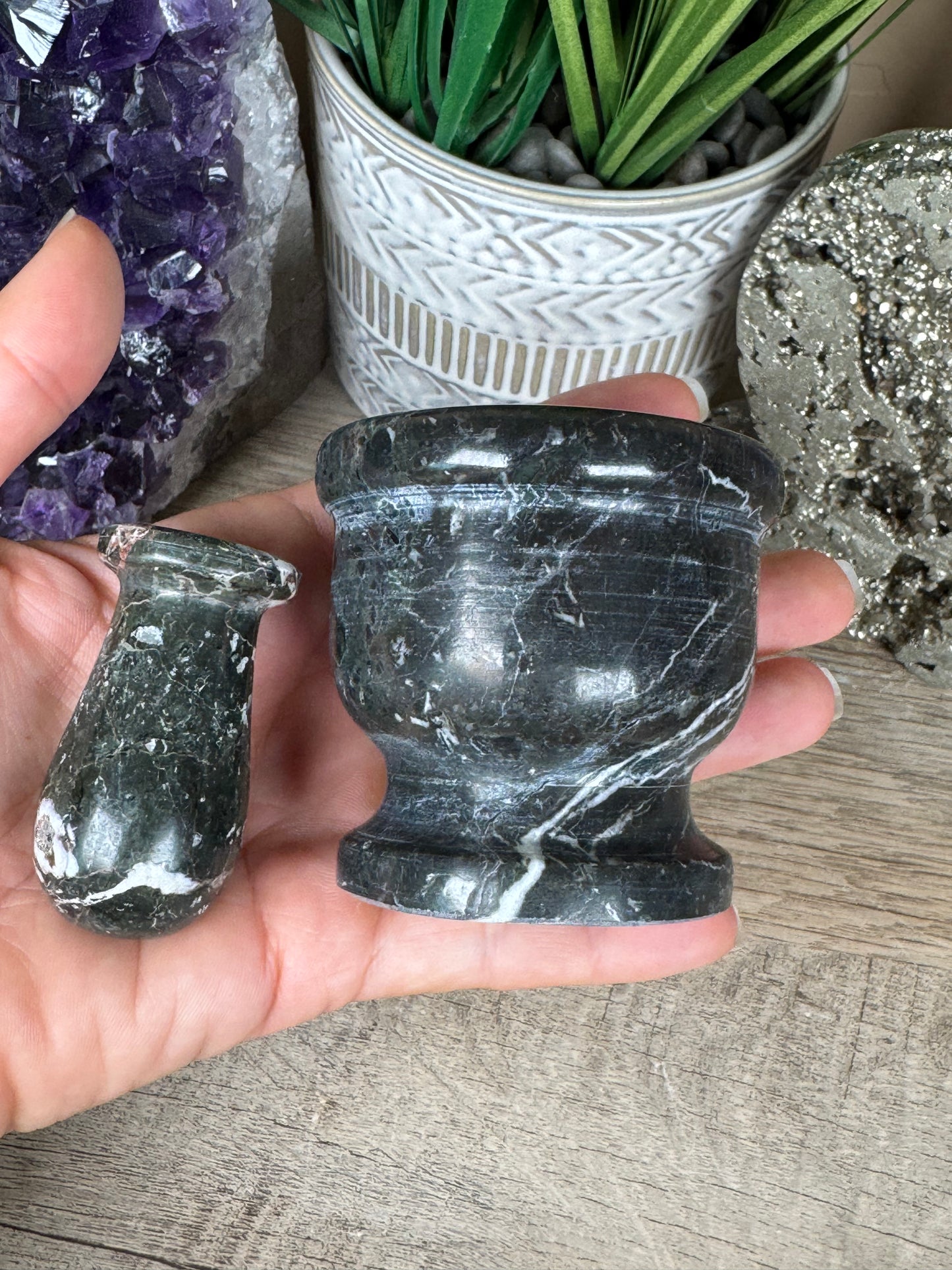 Black Zebra Marble Mortar & Pestle