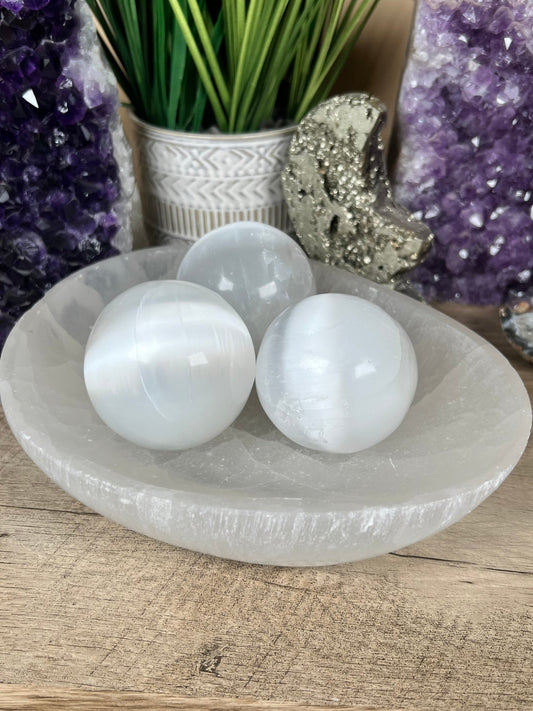 55 - 60mm Selenite Sphere - Purple Door Alchemy