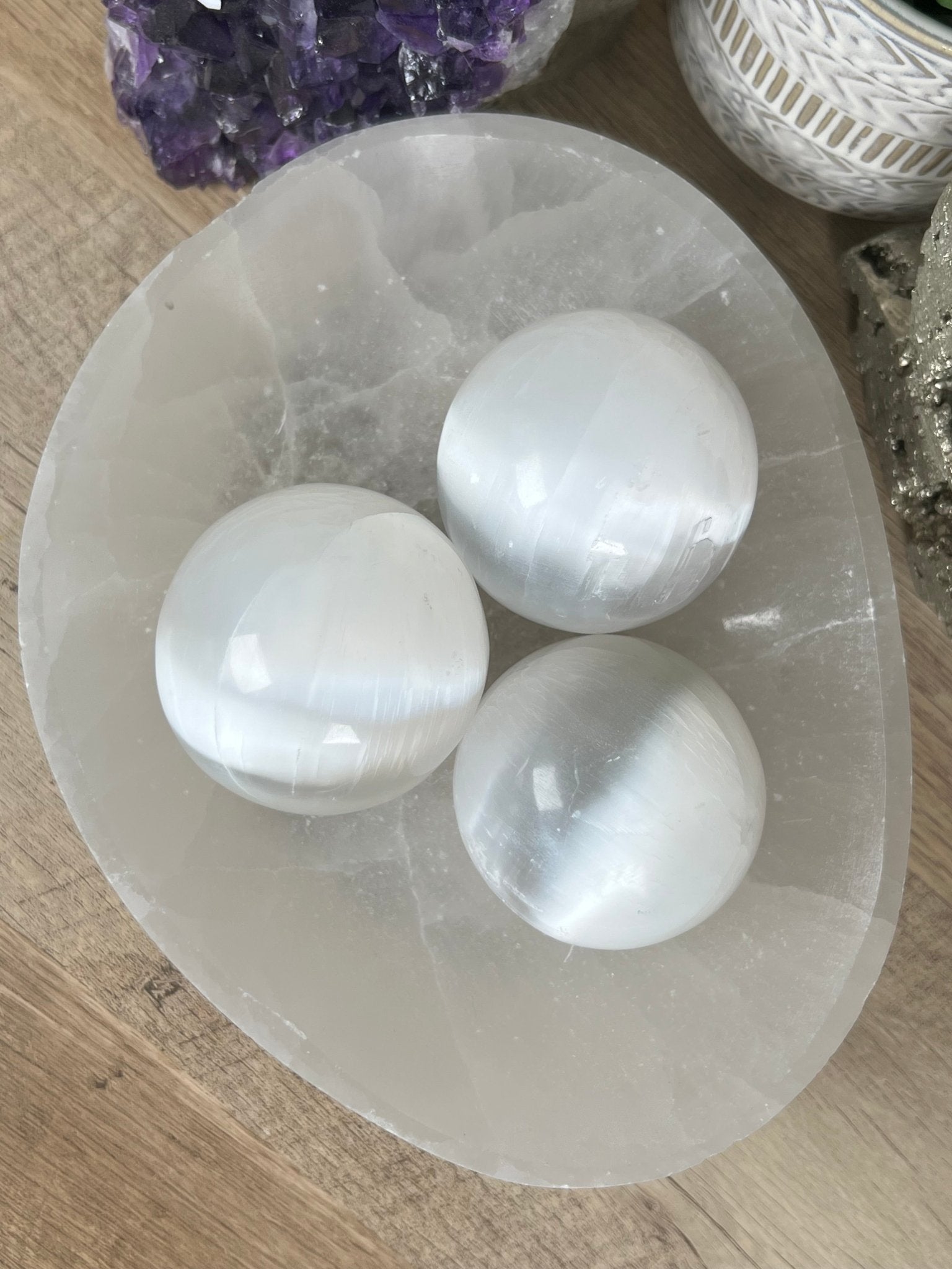 55 - 60mm Selenite Sphere - Purple Door Alchemy