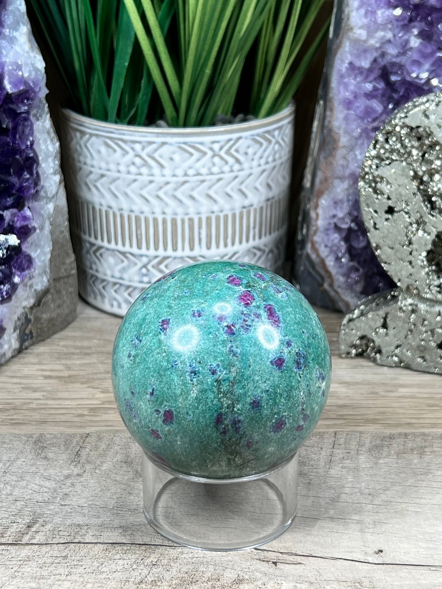 68 mm Ruby in Fuchsite Sphere - Purple Door Alchemy