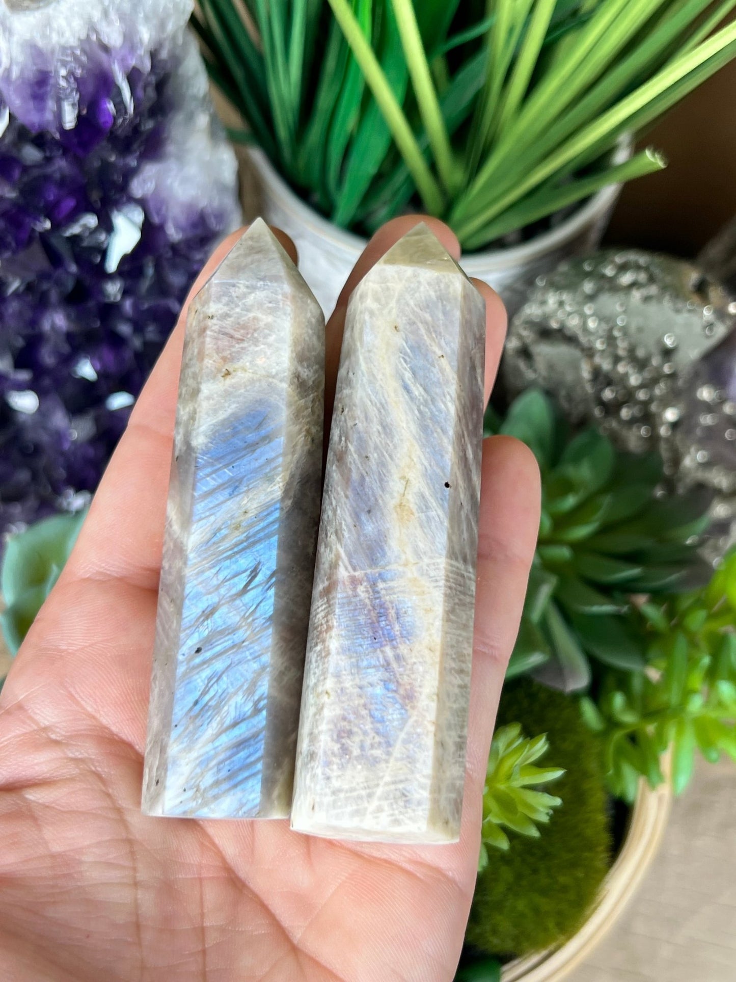 Belomorite Moonstone Sunstone Point - Purple Door Alchemy