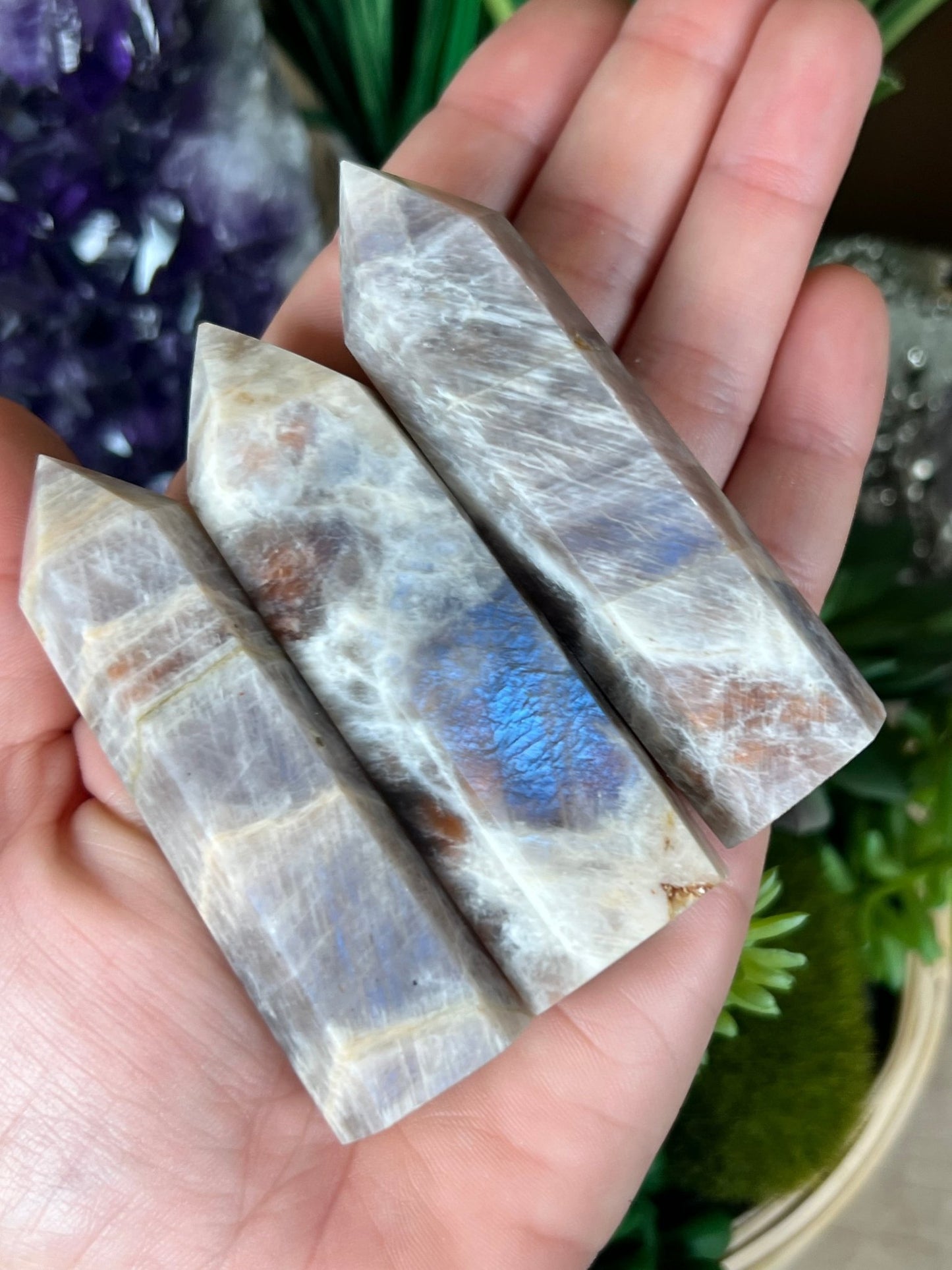Belomorite Moonstone Sunstone Point - Purple Door Alchemy