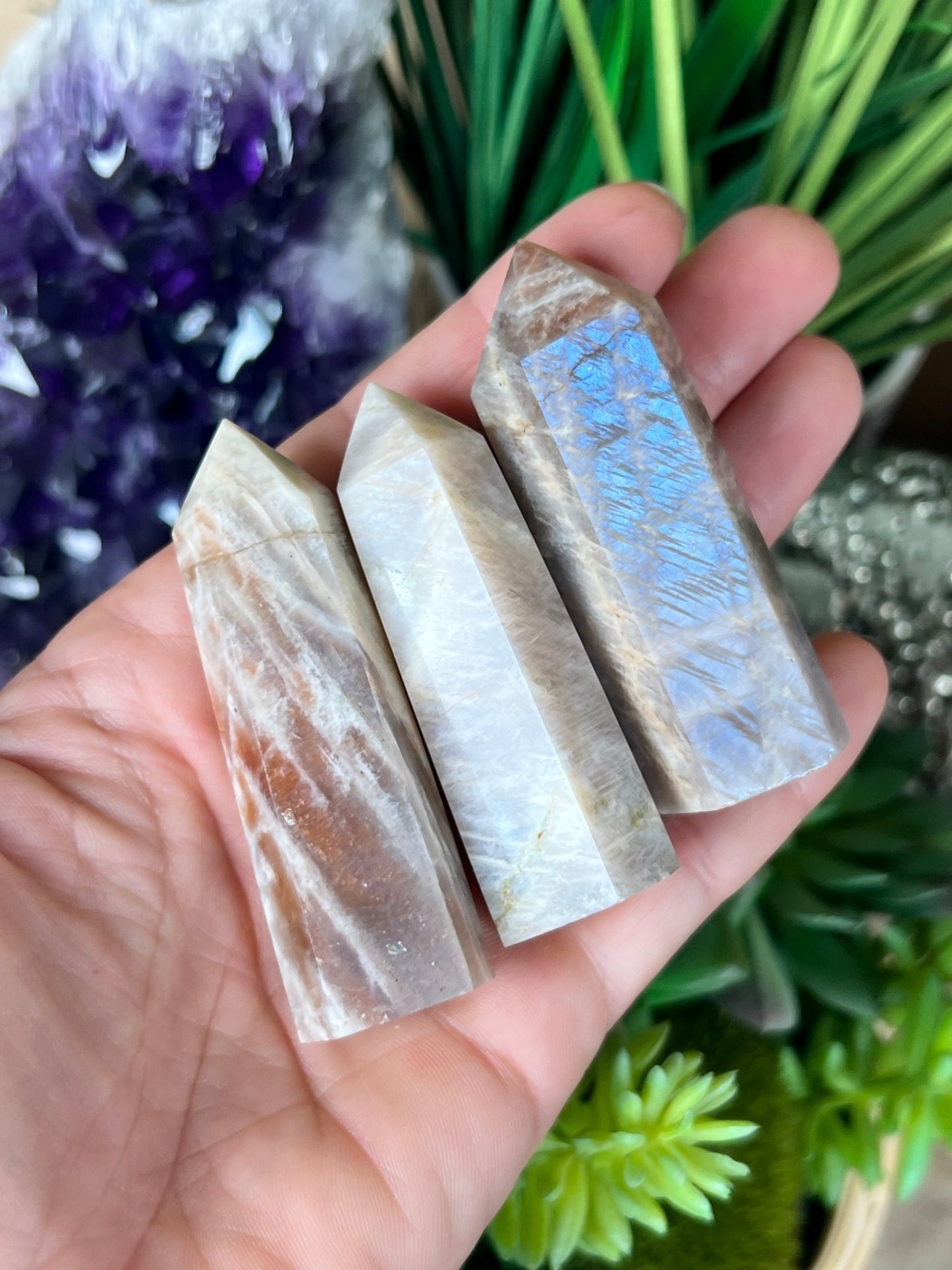Belomorite Moonstone Sunstone Point - Purple Door Alchemy
