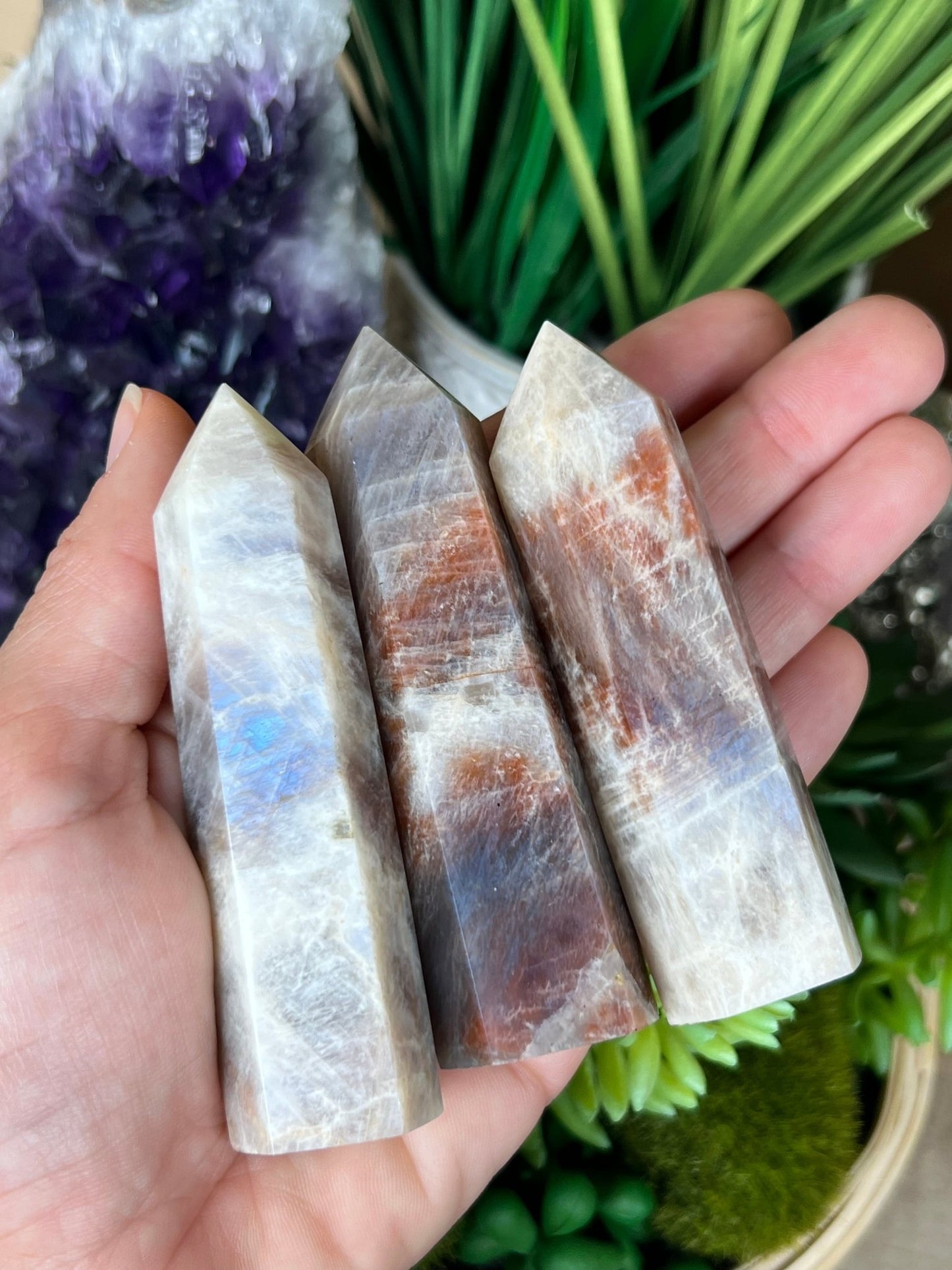 Belomorite Moonstone Sunstone Point - Purple Door Alchemy
