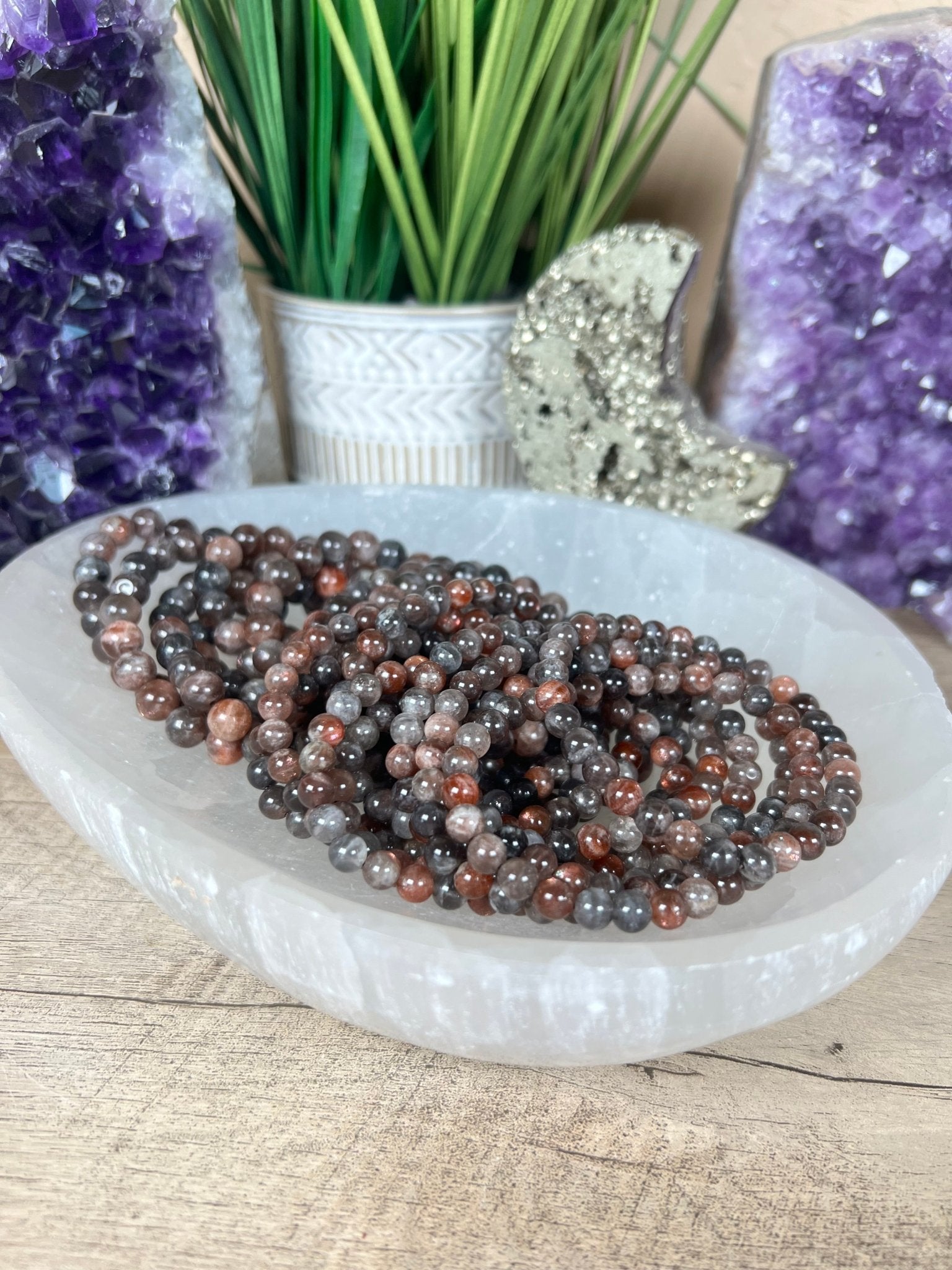 Black Moonstone Sunstone Bracelet - Purple Door Alchemy