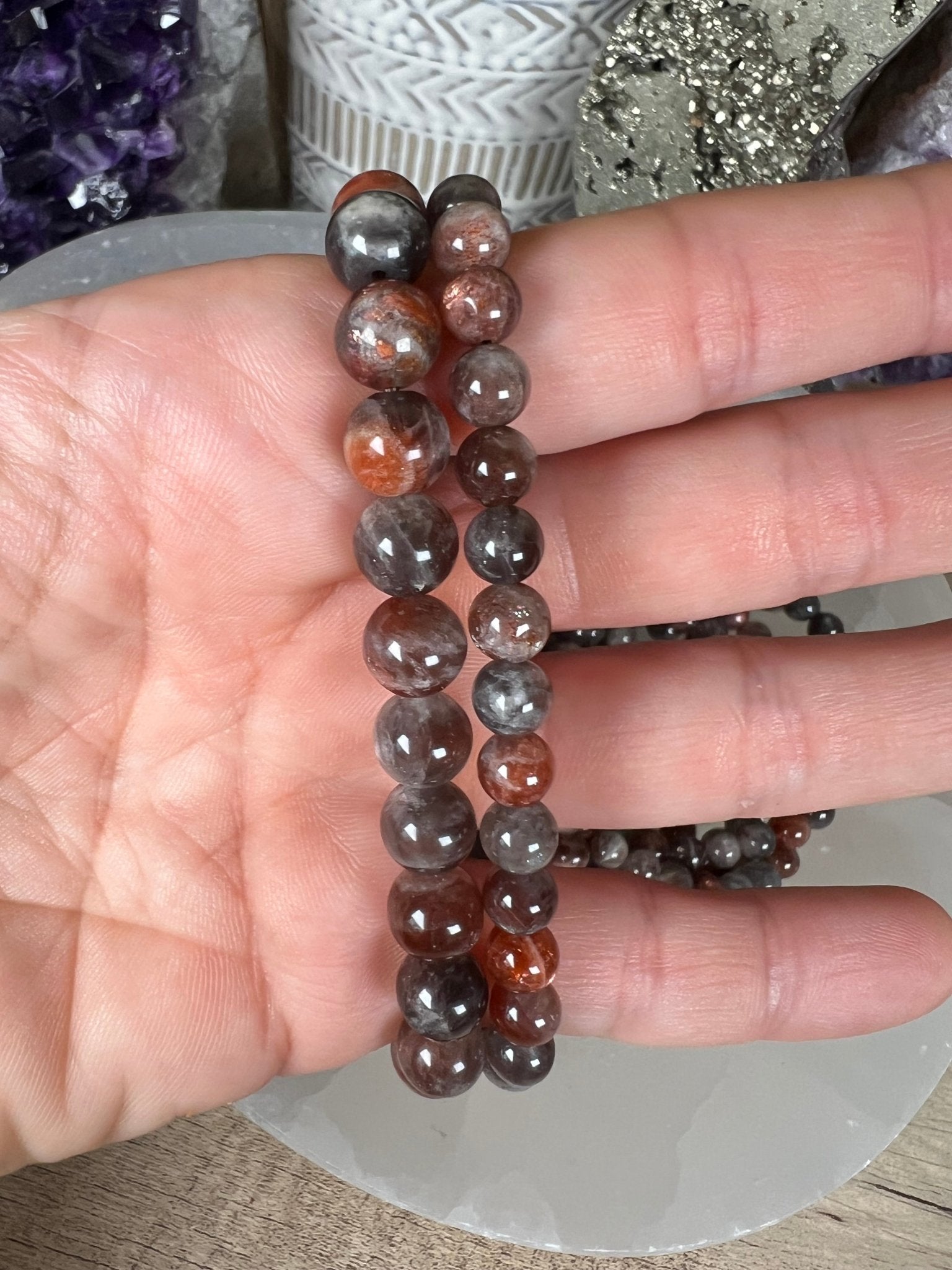 Black Moonstone Sunstone Bracelet - Purple Door Alchemy