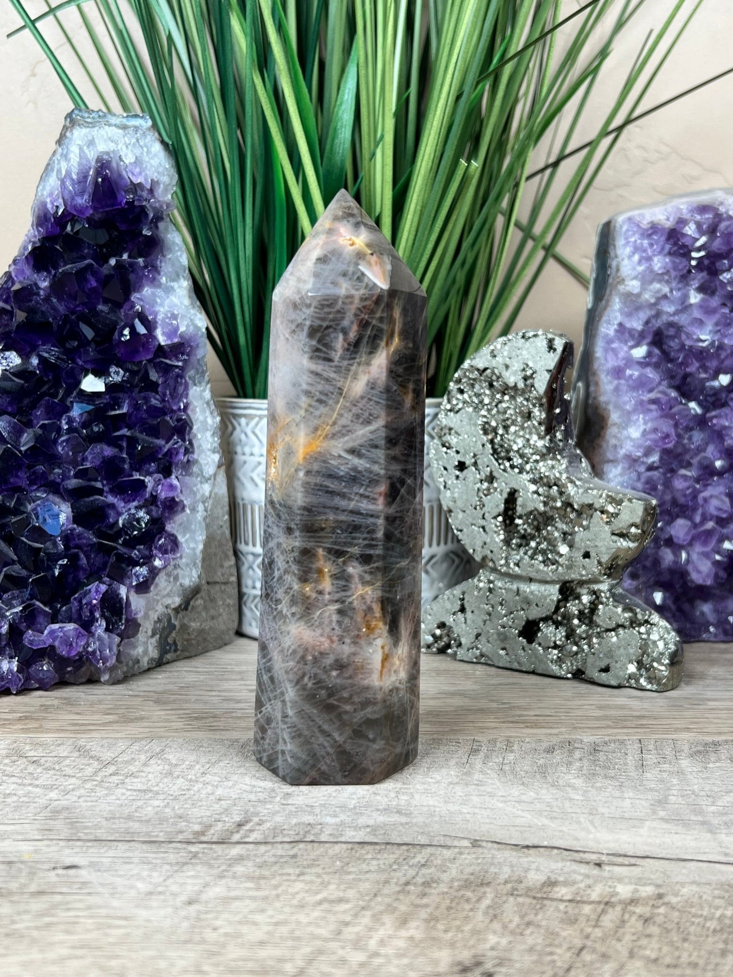 Black Moonstone Tower 5.72" (145mm) - Purple Door Alchemy