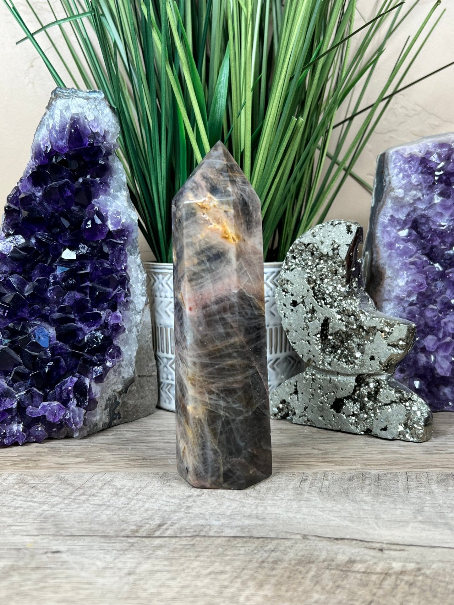 Black Moonstone Tower 5.72" (145mm) - Purple Door Alchemy