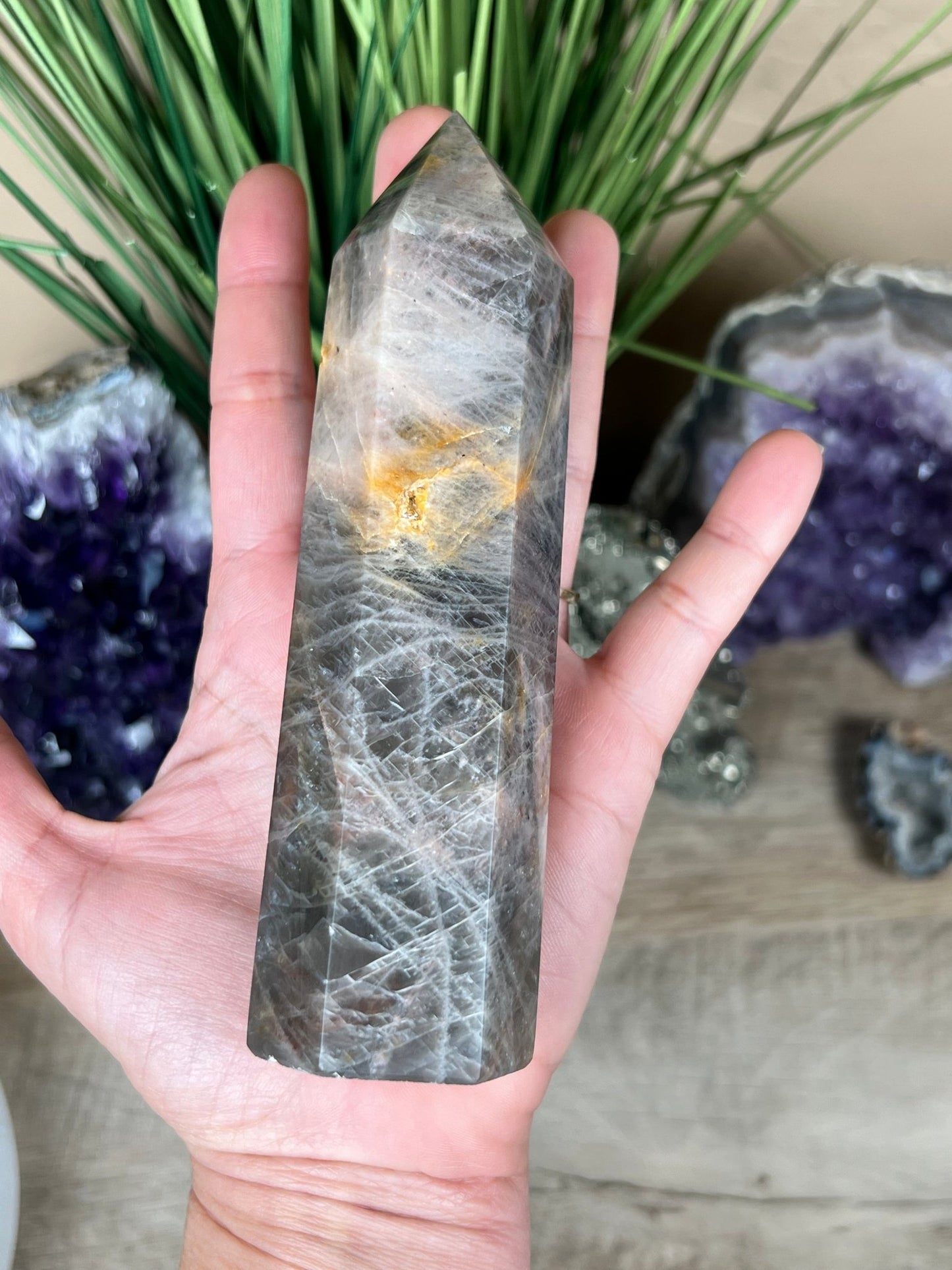 Black Moonstone Tower 5.72" (145mm) - Purple Door Alchemy