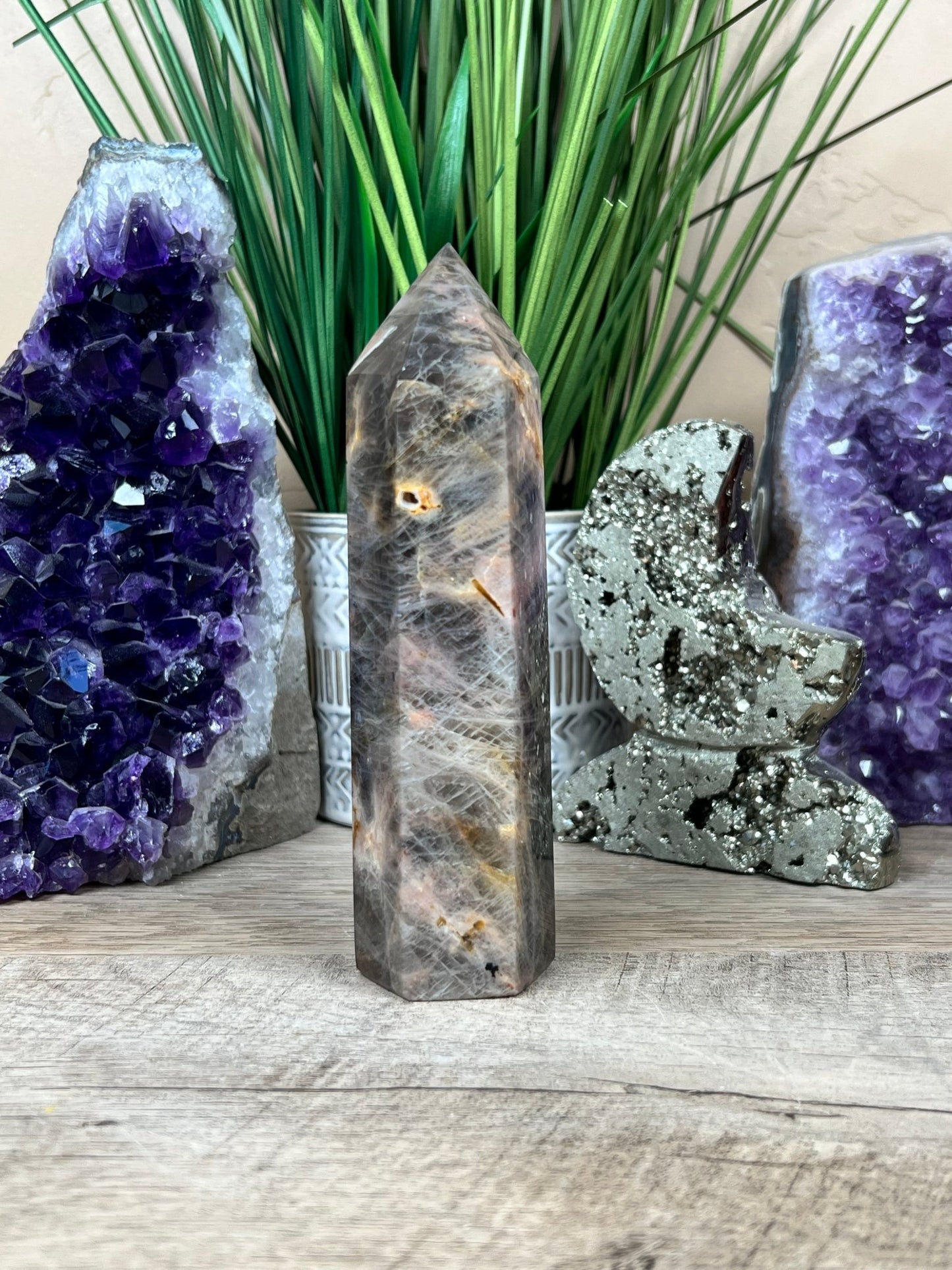 Black Moonstone Tower 5.72" (145mm) - Purple Door Alchemy