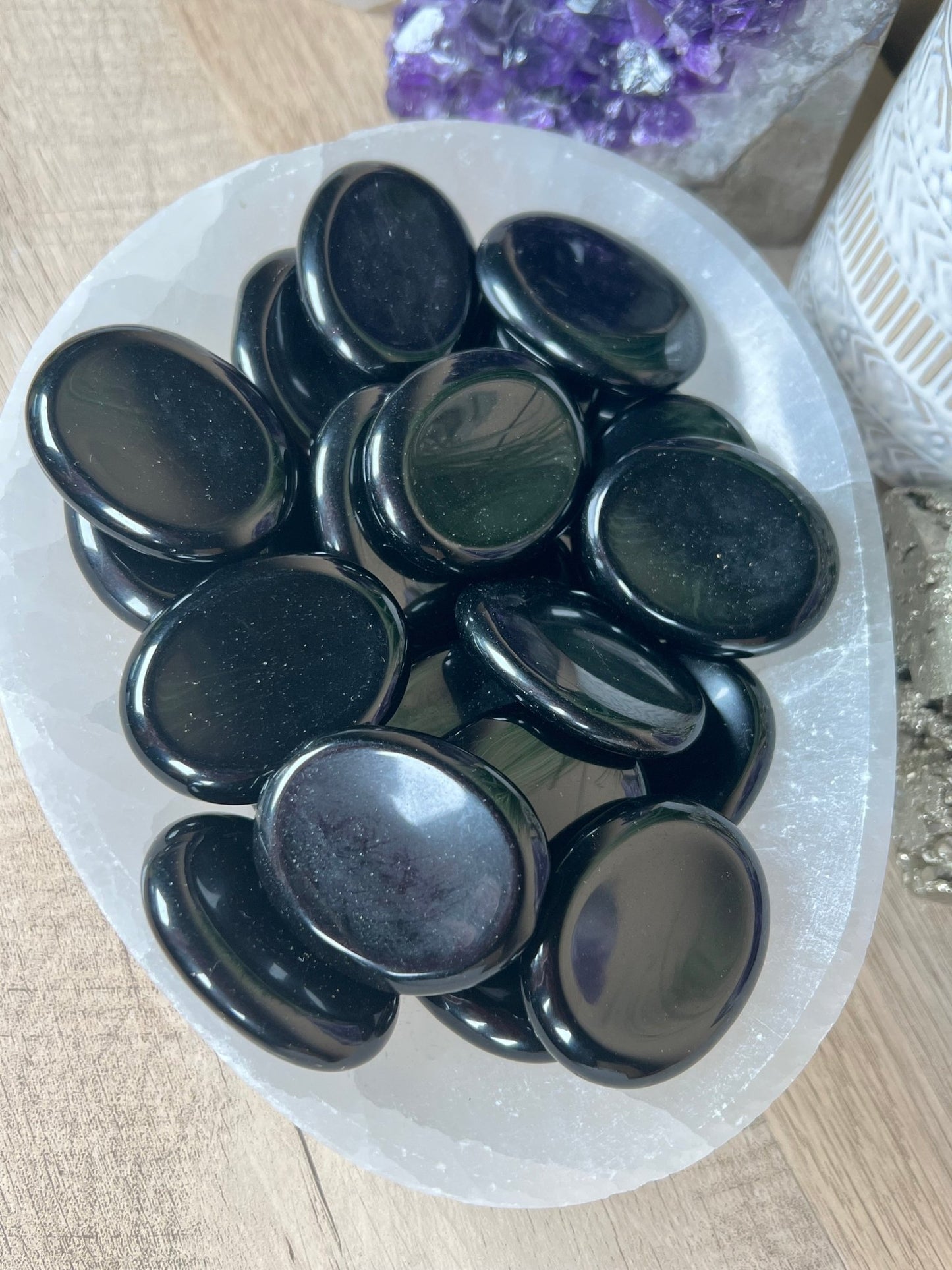 Black Obsidian Worry Stone - Purple Door Alchemy