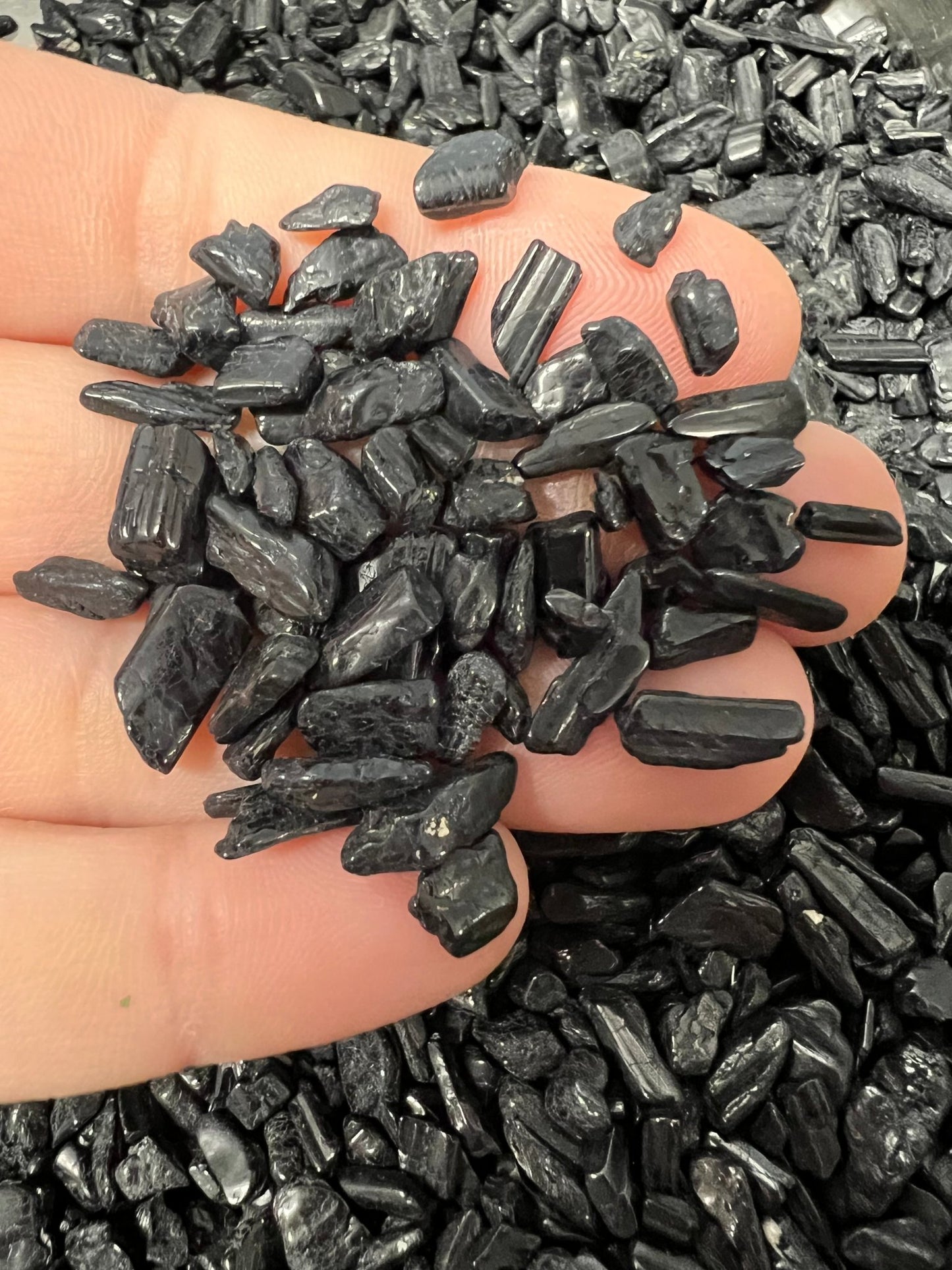 Black Tourmaline Chips (1 ounce, 1/2 lb, 1 lb) - Purple Door Alchemy