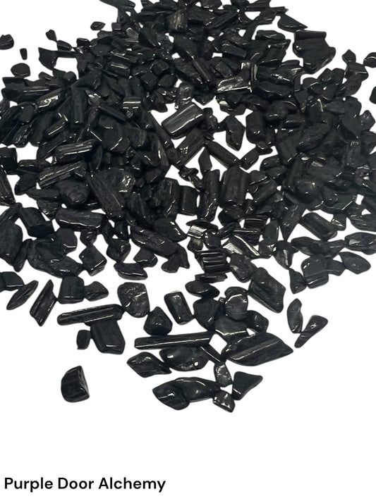 Black Tourmaline Chips (1 ounce, 1/2 lb, 1 lb) - Purple Door Alchemy