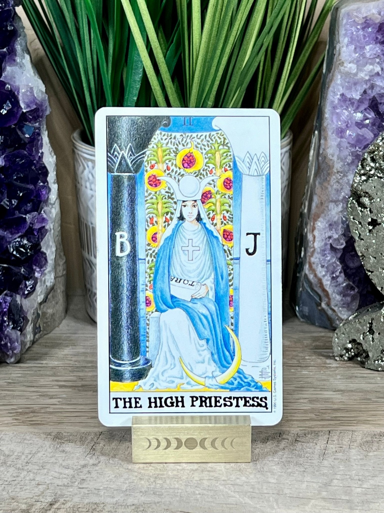 Brass Moon Phase Tarot Card Holder - Purple Door Alchemy