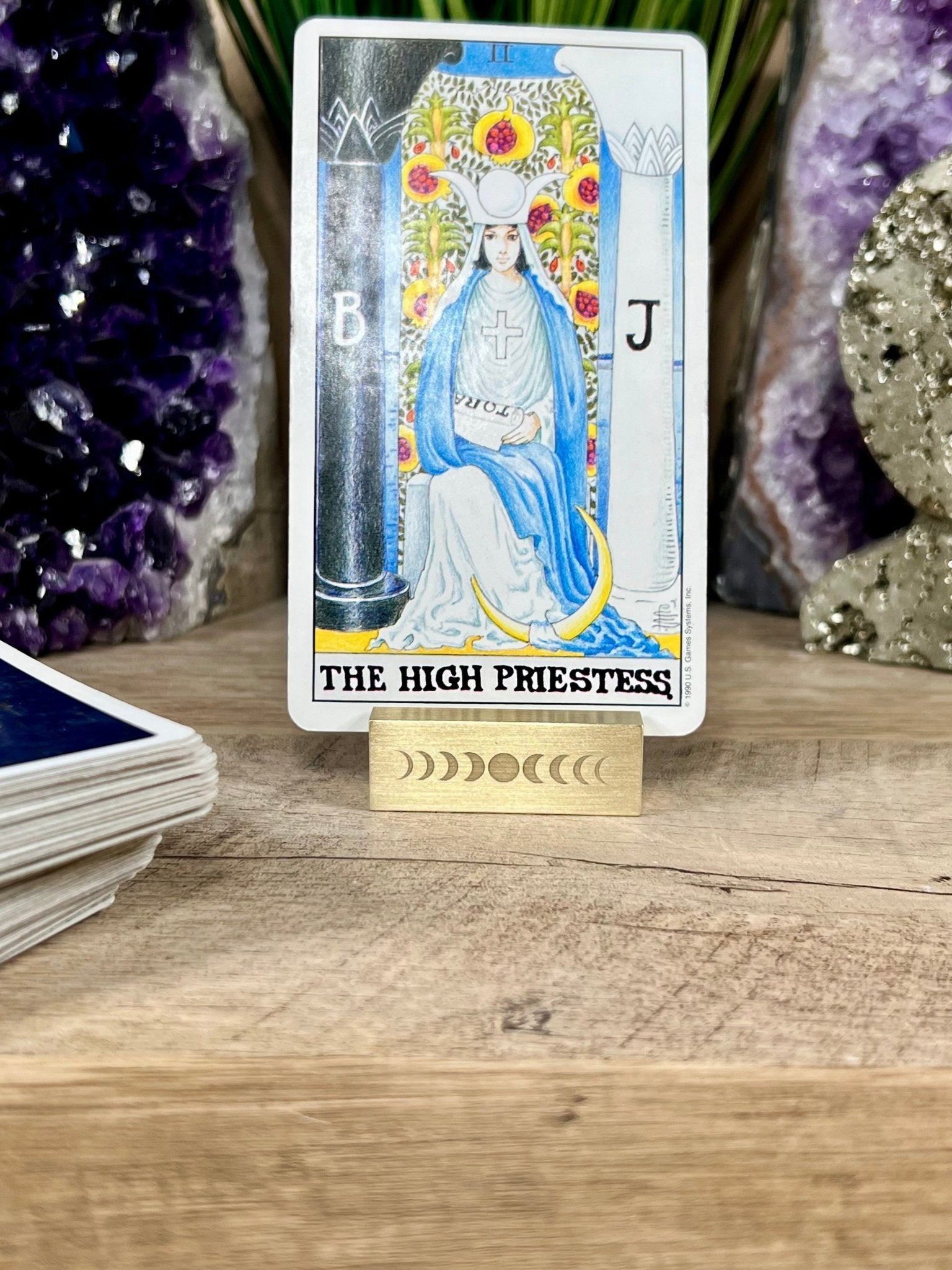 Brass Moon Phase Tarot Card Holder - Purple Door Alchemy