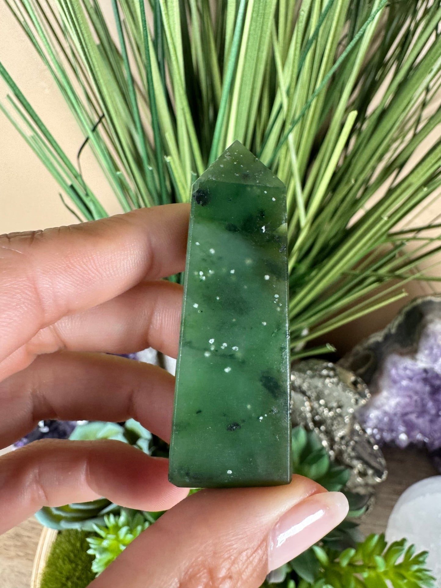 Canadian Nephrite Jade Obelisk - Purple Door Alchemy
