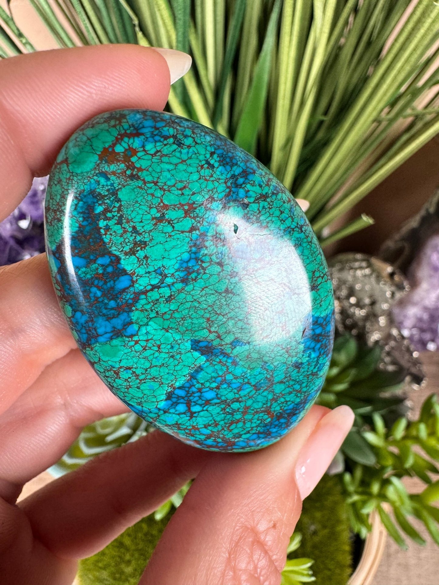 Chilean Chrysocolla Palm Stone 2.09in - Purple Door Alchemy