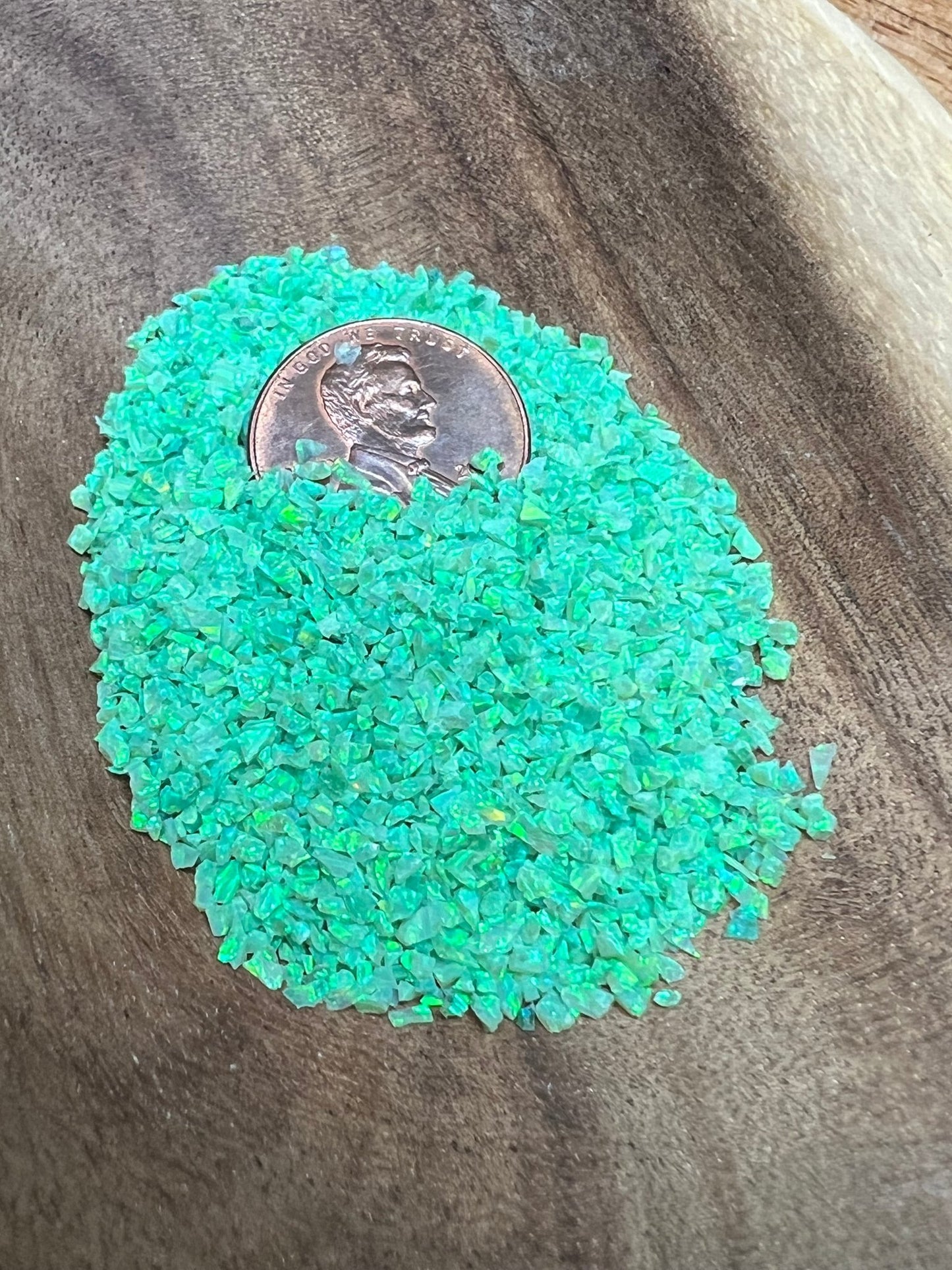 Crushed Synthetic Kiwi Opal - Purple Door Alchemy