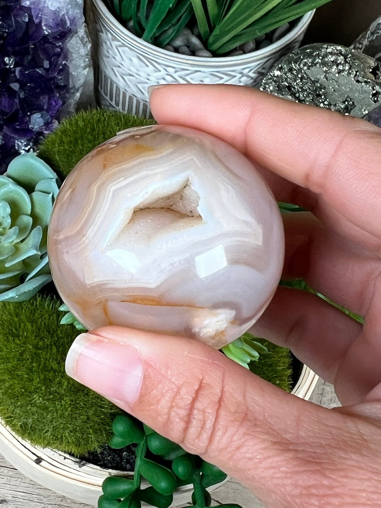 Flower Agate Sphere 50mm (2.0in) - Purple Door Alchemy