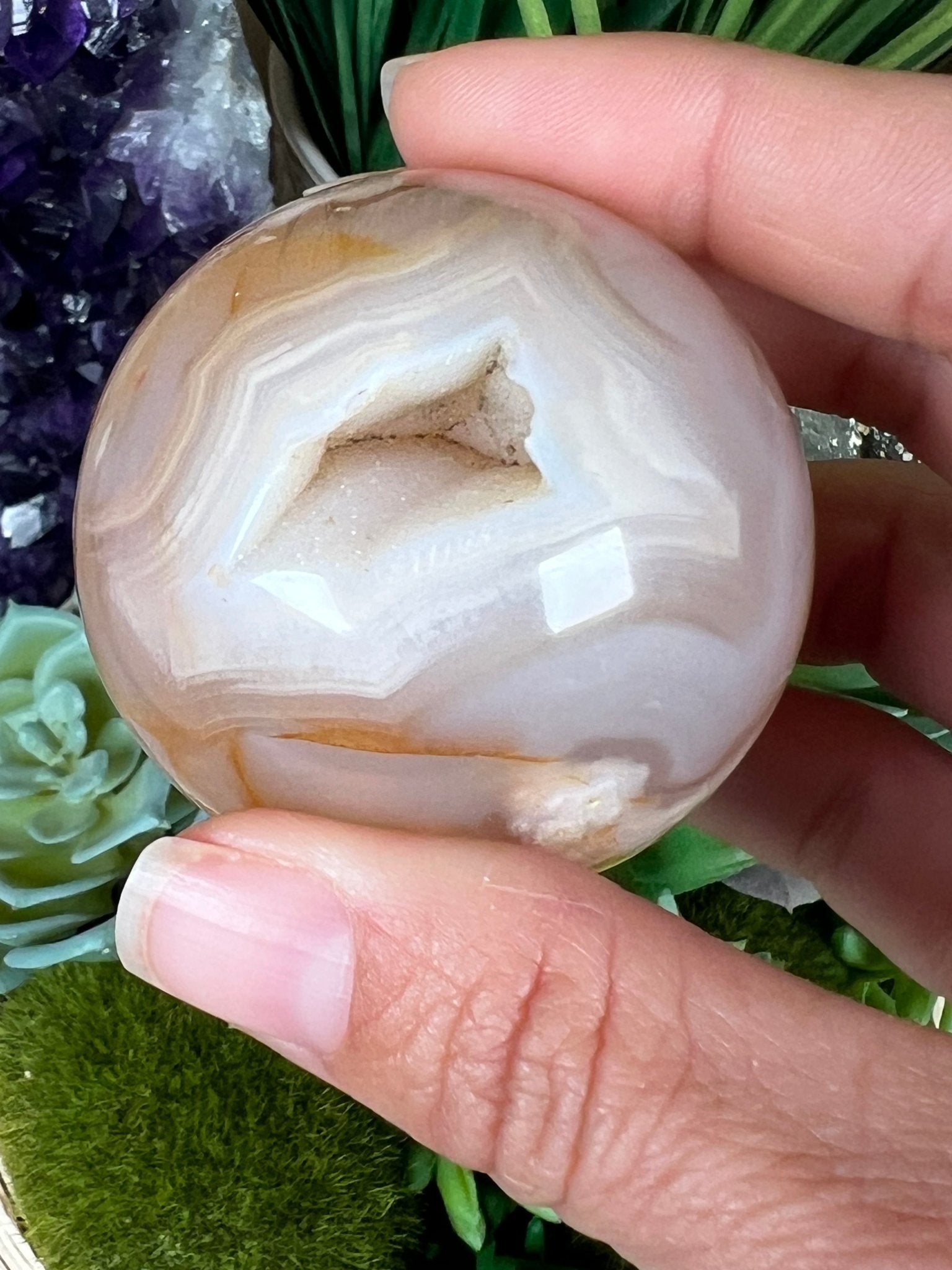 Flower Agate Sphere 50mm (2.0in) - Purple Door Alchemy