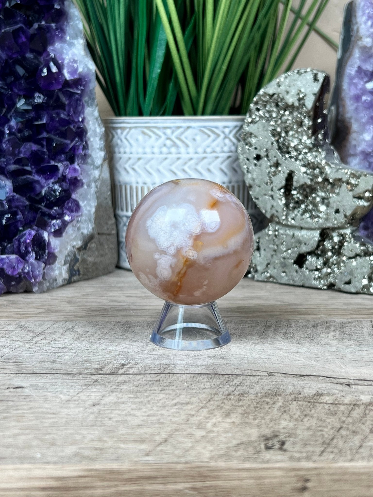 Flower Agate Sphere 50mm (2.0in) - Purple Door Alchemy