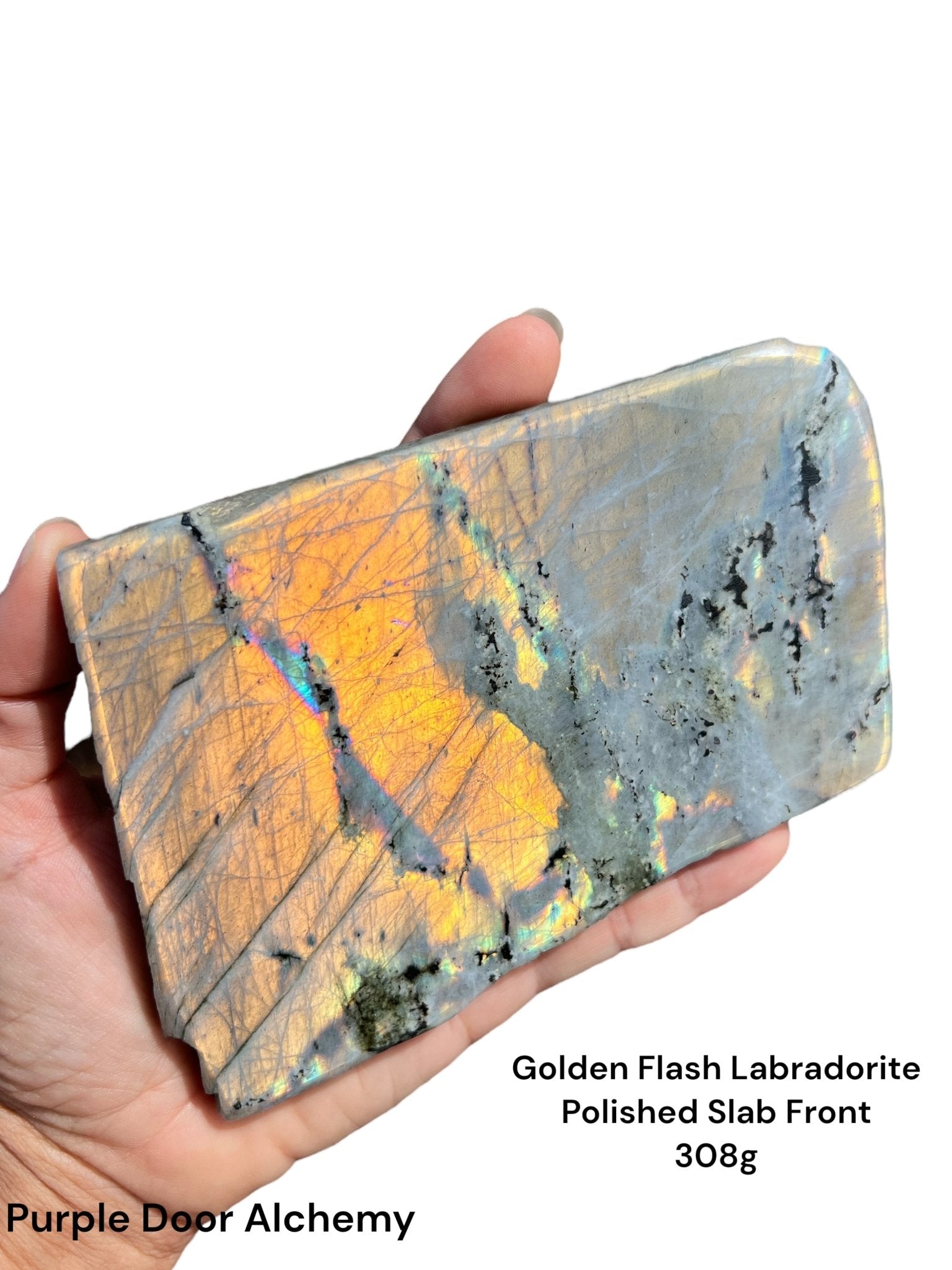 Golden Flash Labradorite Polished Slab 308g - Purple Door Alchemy