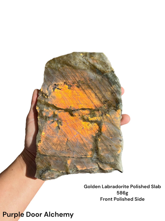 Golden Flash Labradorite Polished Slab 586g - Purple Door Alchemy