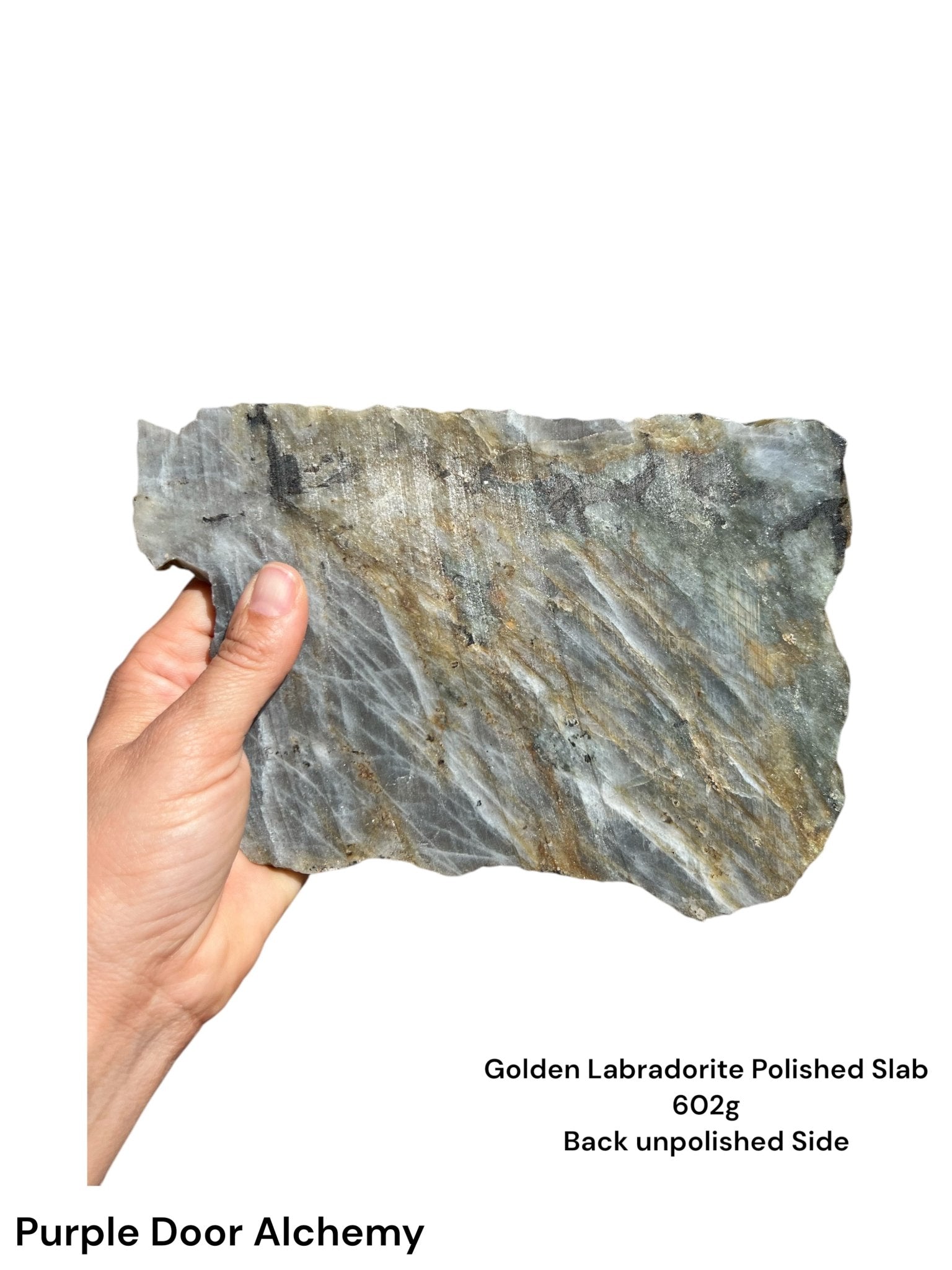 Golden Flash Labradorite Polished Slab 602g - Purple Door Alchemy