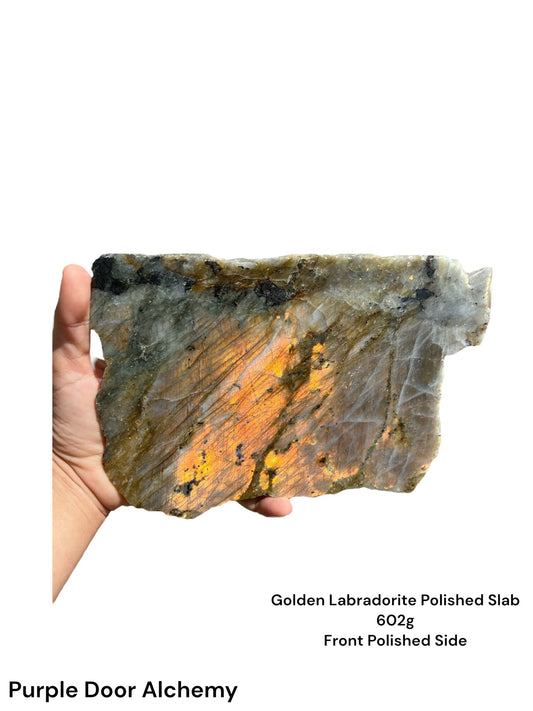 Golden Flash Labradorite Polished Slab 602g - Purple Door Alchemy