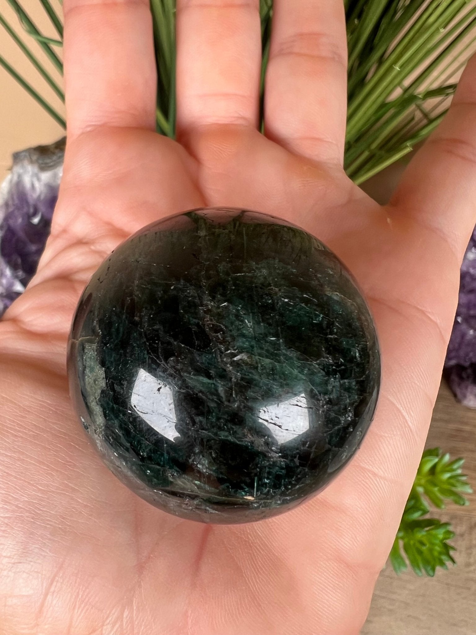 Green Apatite Sphere 42mm (1.65 inches) - Purple Door Alchemy