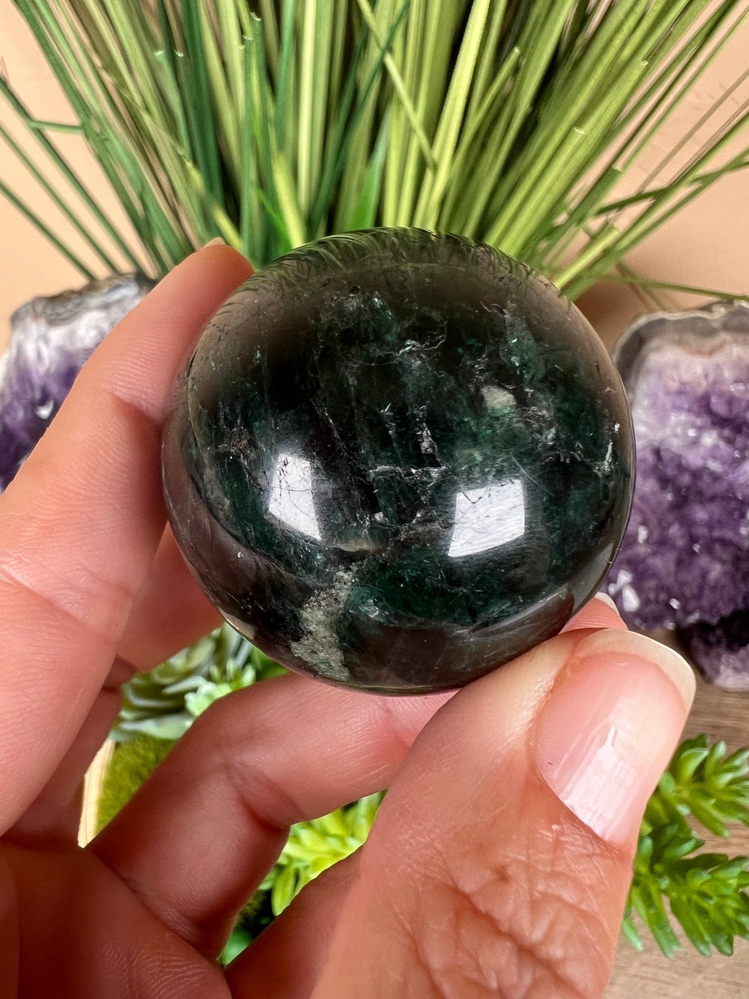 Green Apatite Sphere 42mm (1.65 inches) - Purple Door Alchemy