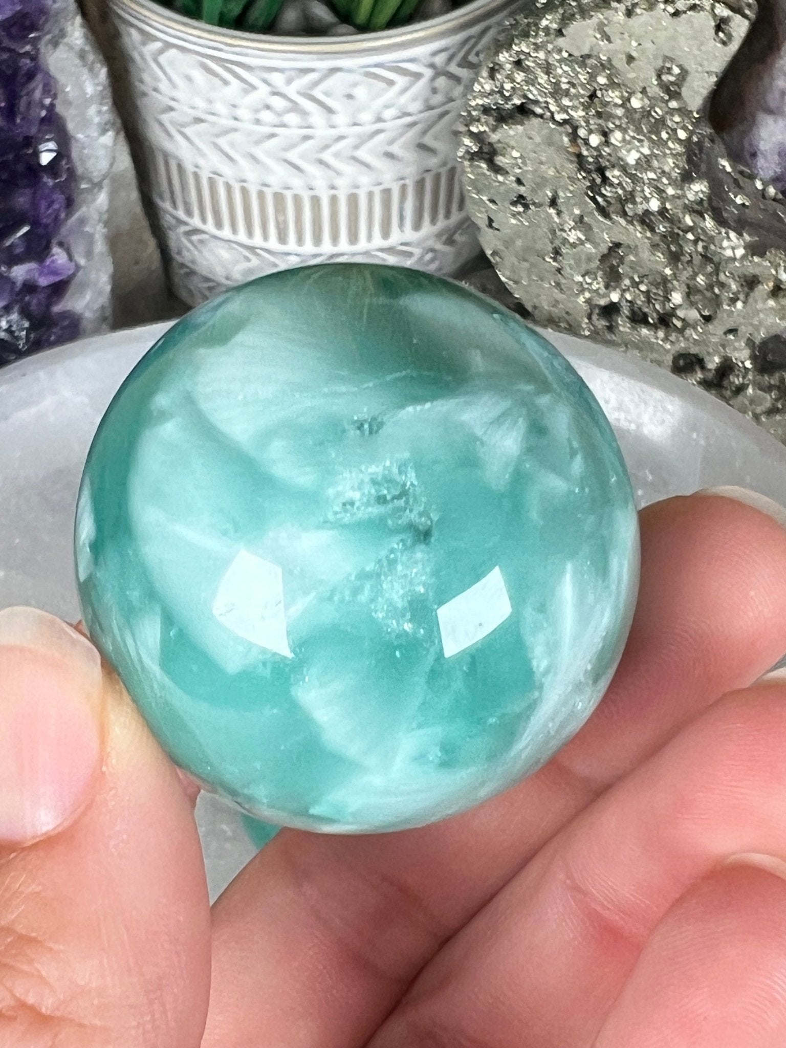 Green Pectolite Sphere 30mm - Purple Door Alchemy