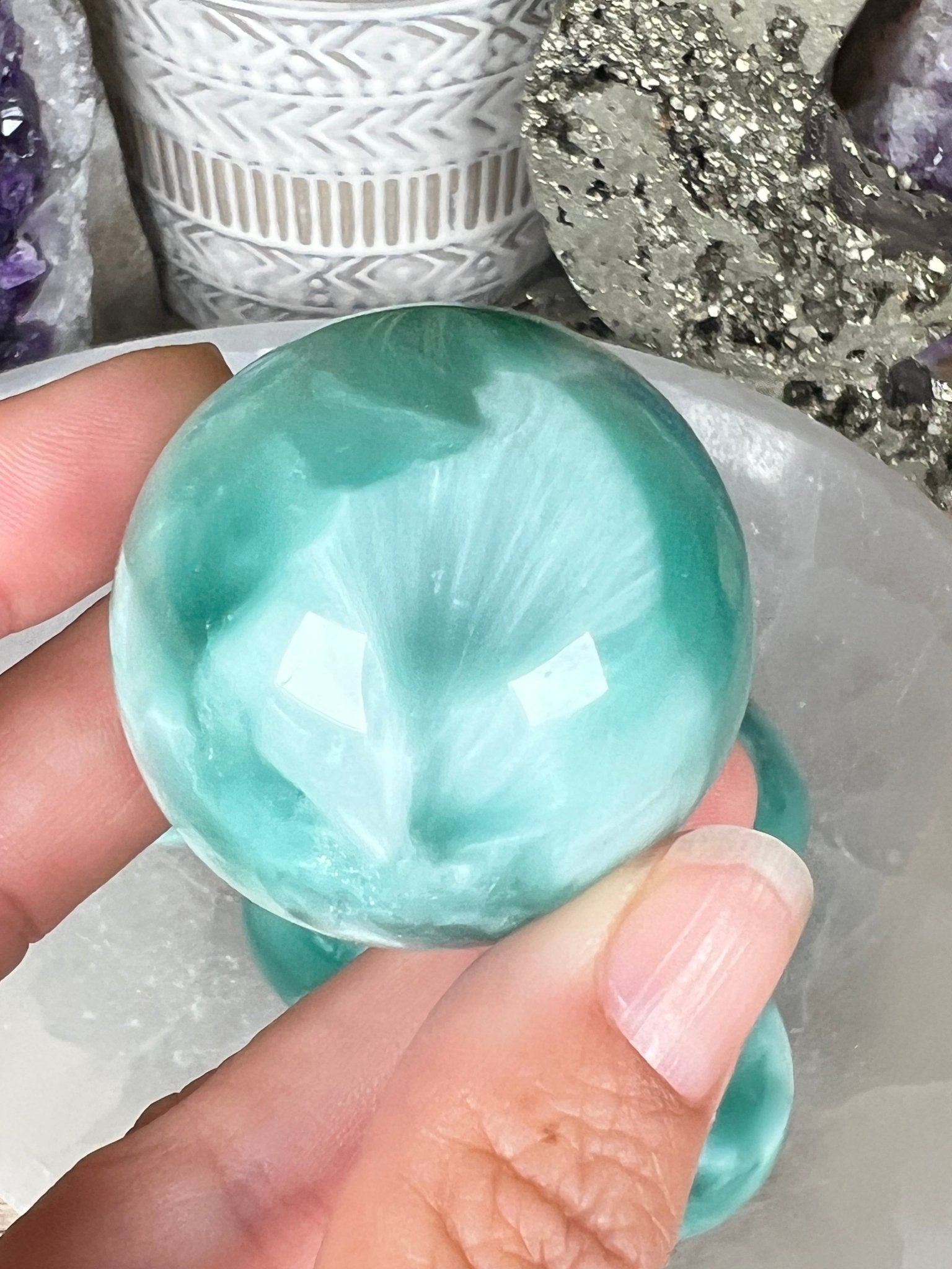 Green Pectolite Sphere 30mm - Purple Door Alchemy