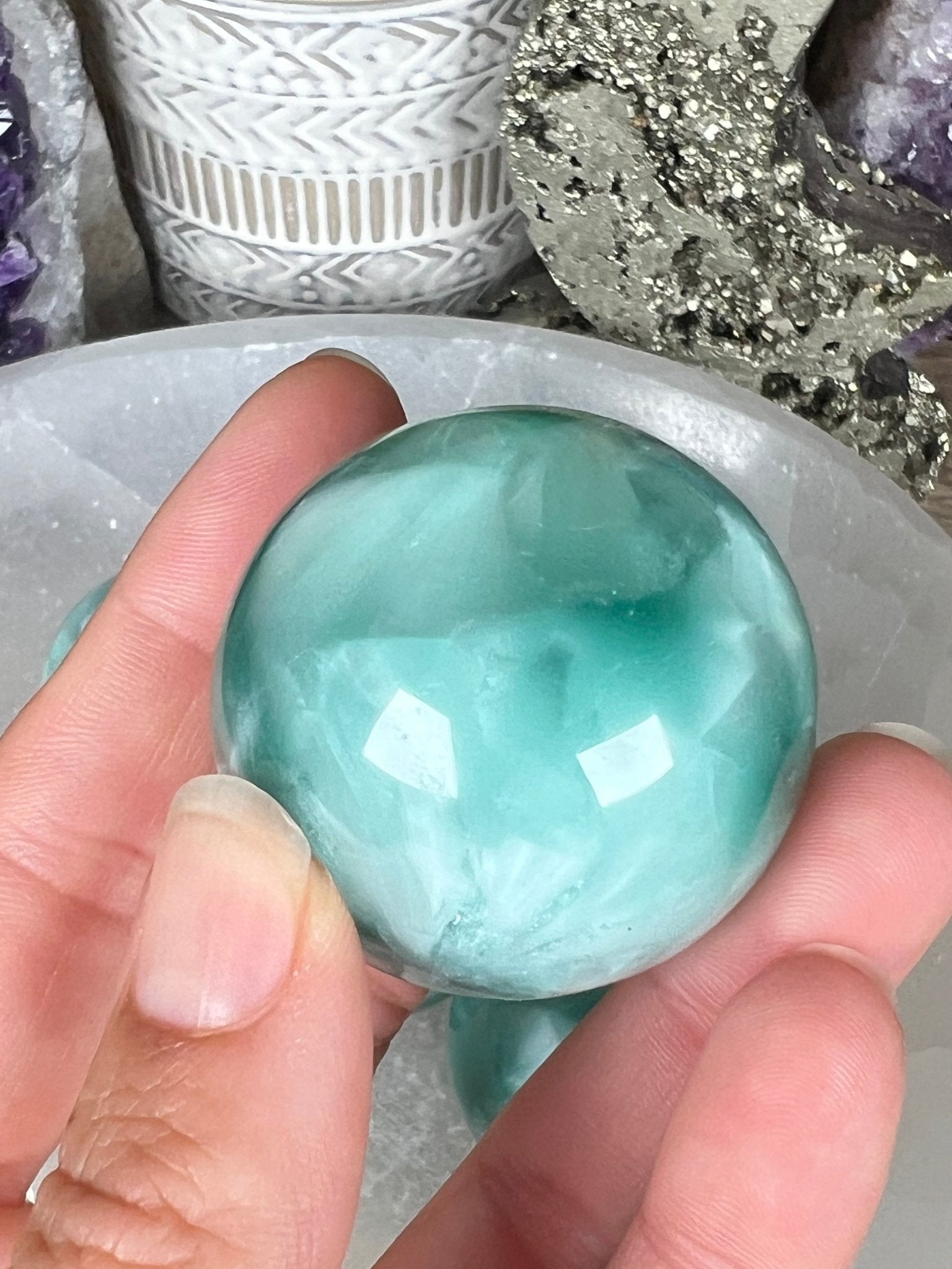 Green Pectolite Sphere 30mm - Purple Door Alchemy