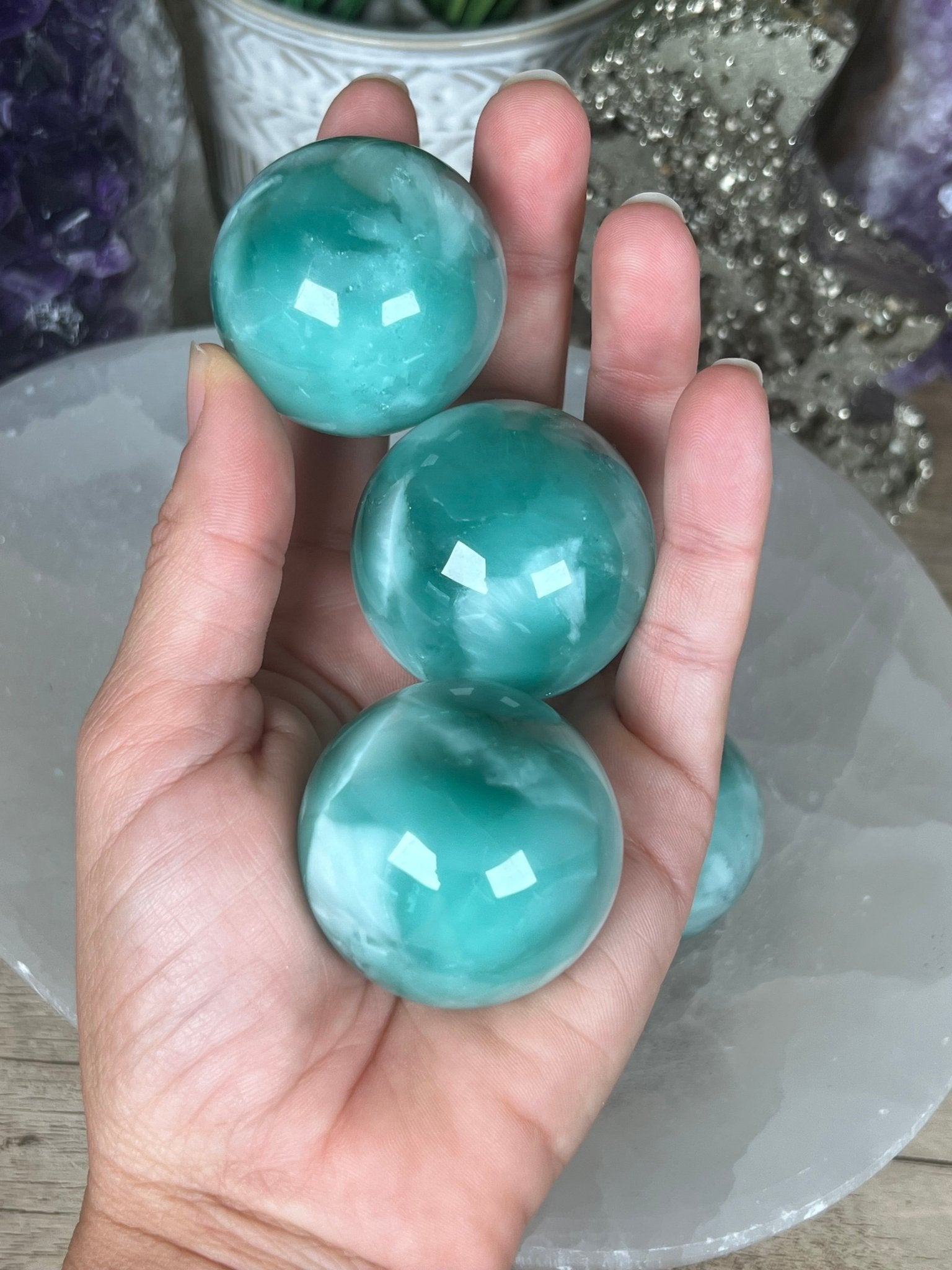 Green Pectolite Sphere 30mm - Purple Door Alchemy