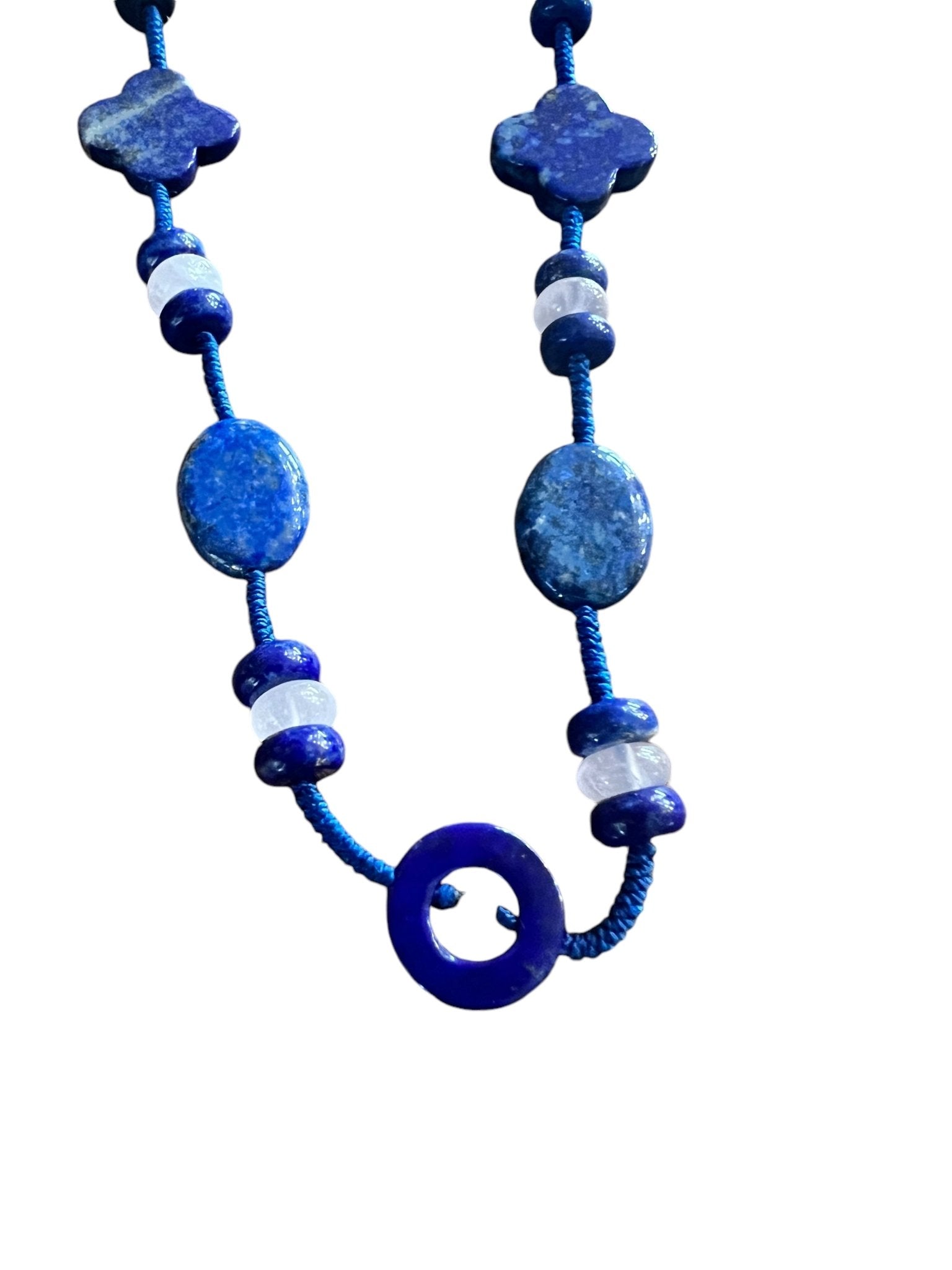 Lapis Lazuli Clover Necklace with Rose Quartz - Purple Door Alchemy