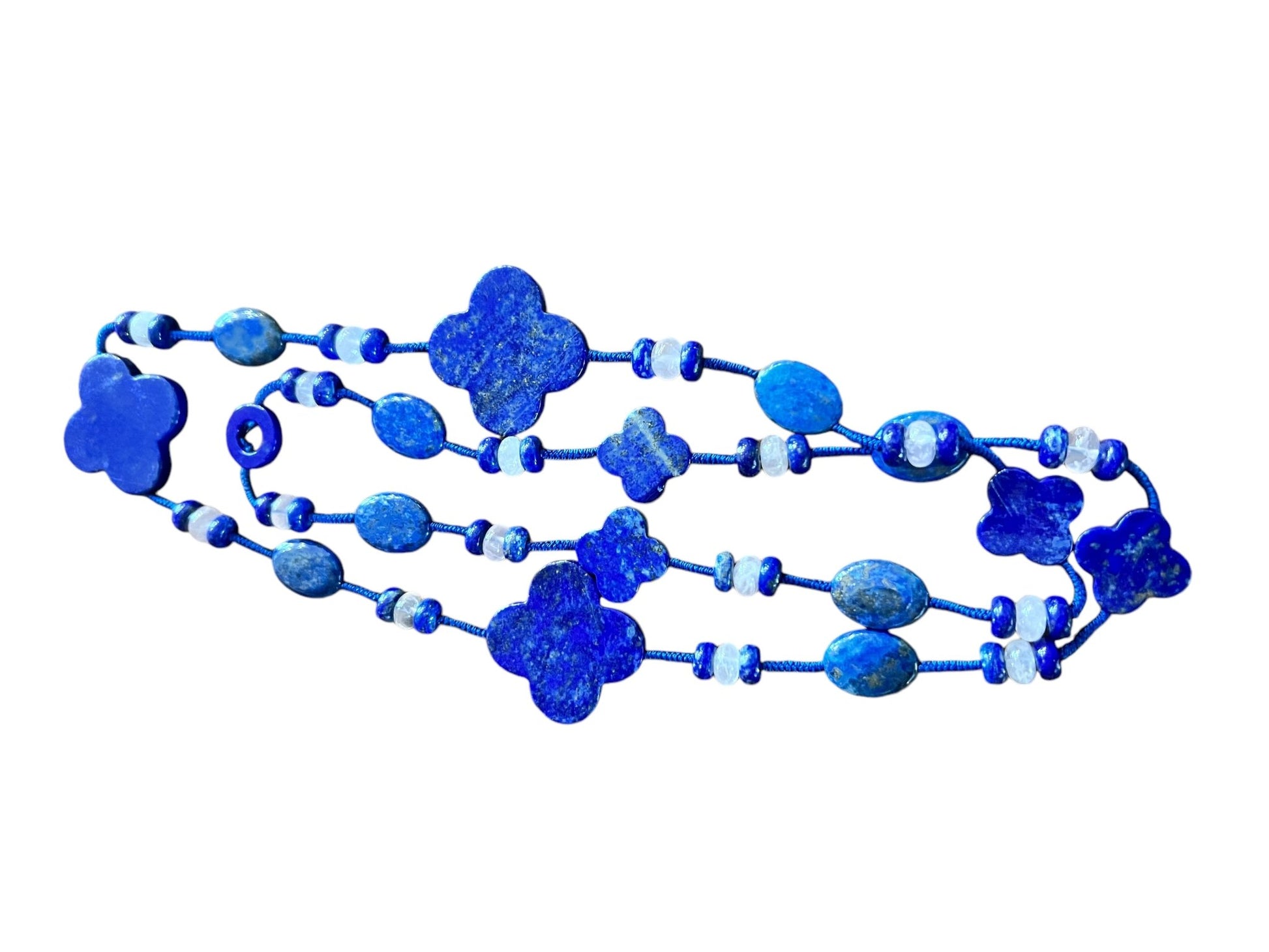 Lapis Lazuli Clover Necklace with Rose Quartz - Purple Door Alchemy