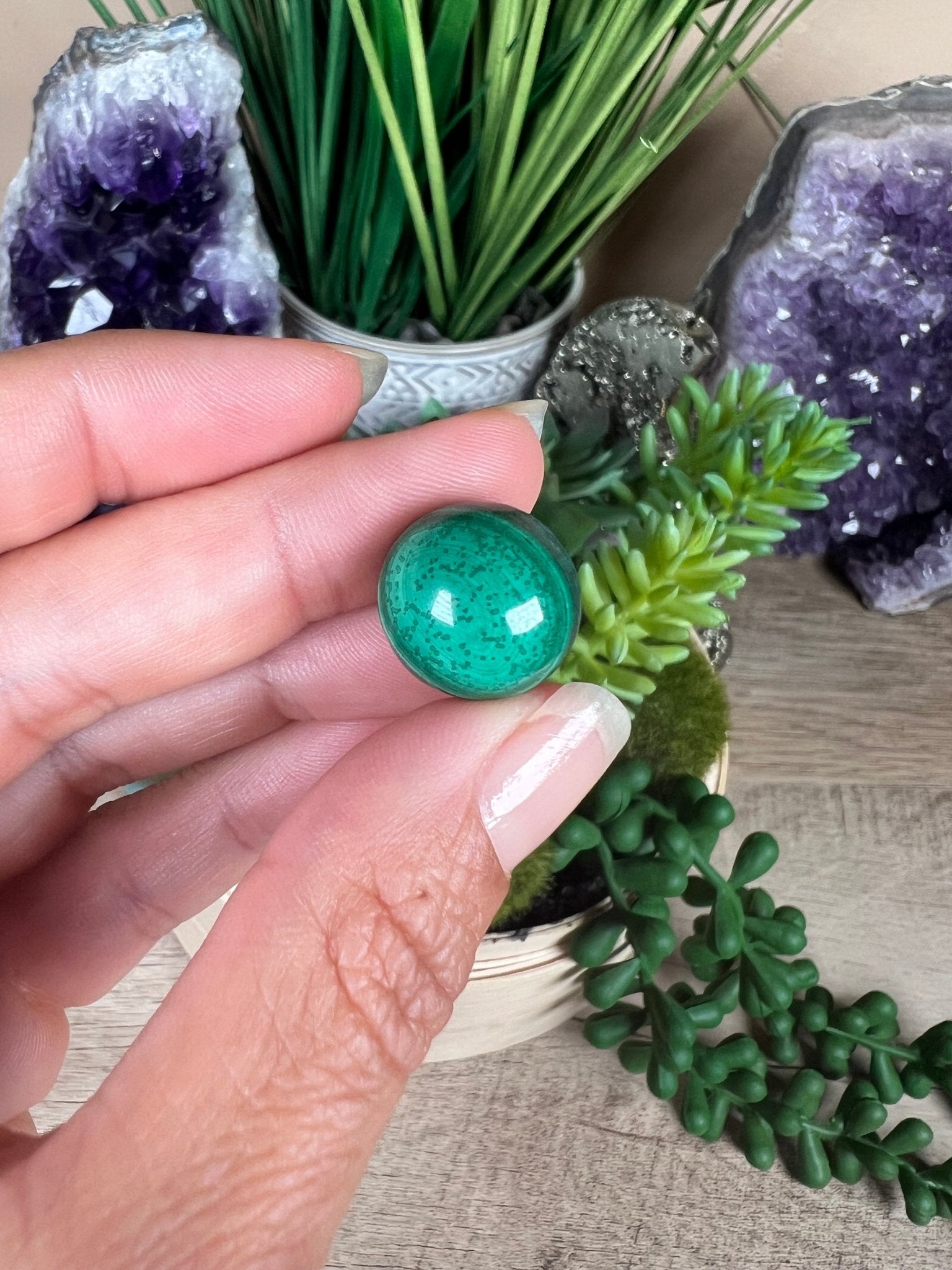 Mini Malachite Sphere 15mm - Purple Door Alchemy