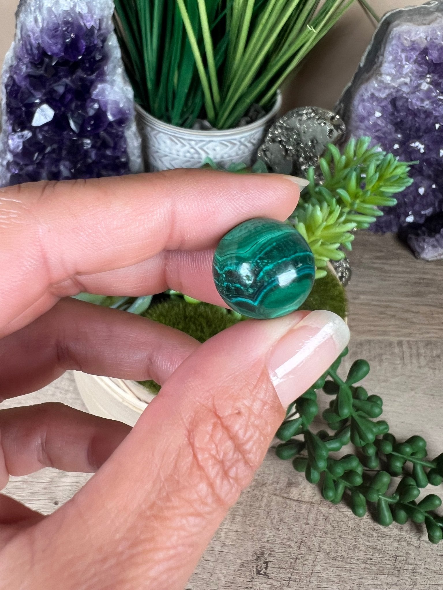 Mini Malachite Sphere 15mm - Purple Door Alchemy