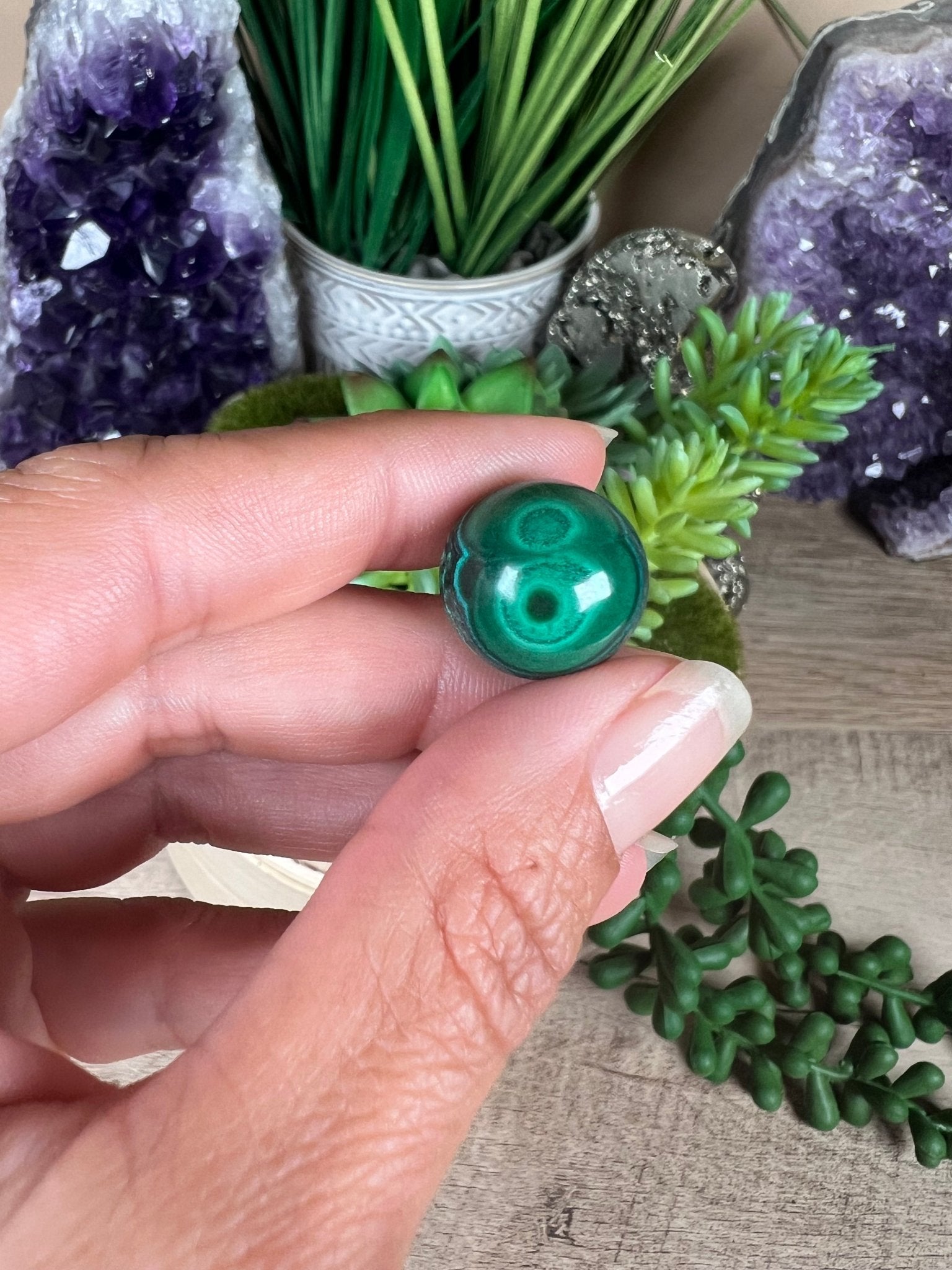 Mini Malachite Sphere 15mm - Purple Door Alchemy