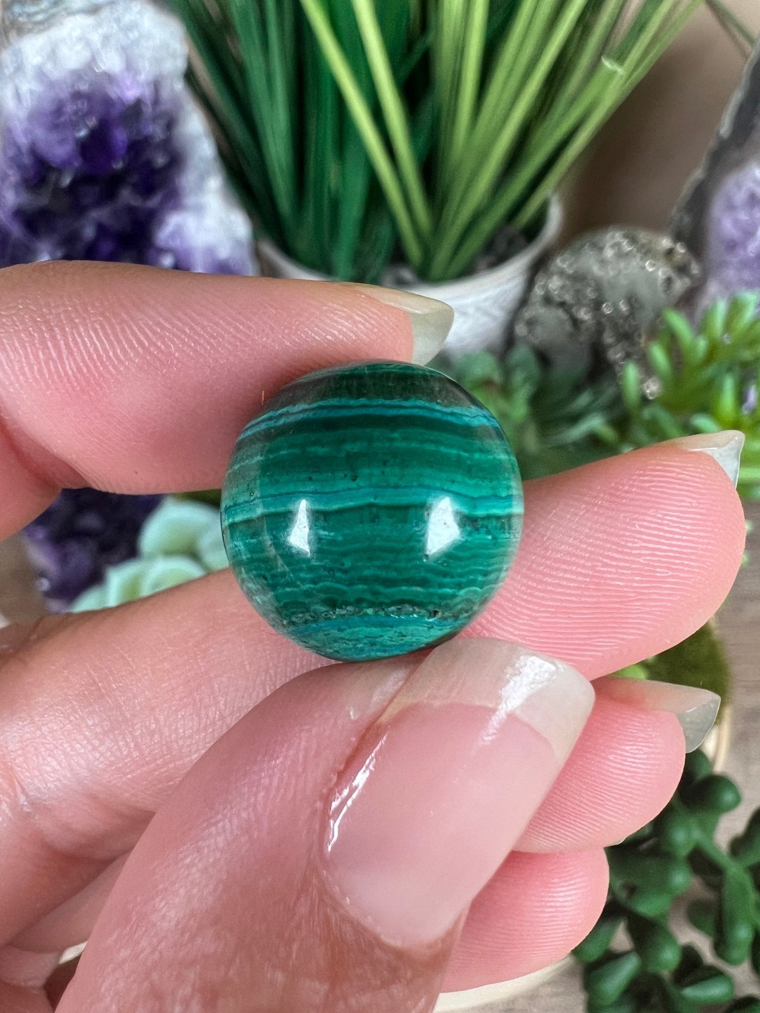 Mini Malachite Sphere 16mm - Purple Door Alchemy
