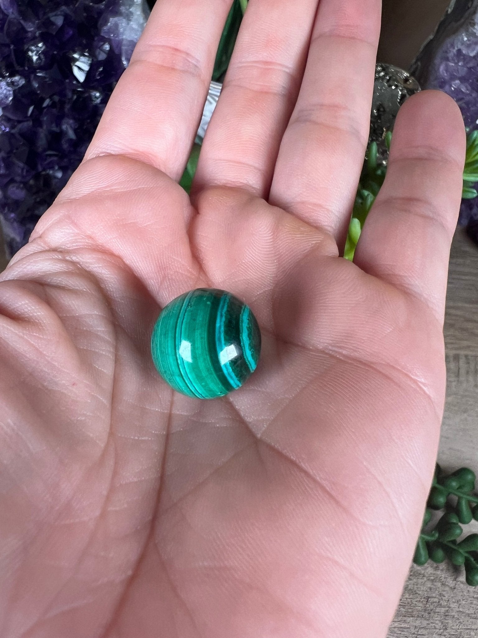 Mini Malachite Sphere 16mm - Purple Door Alchemy