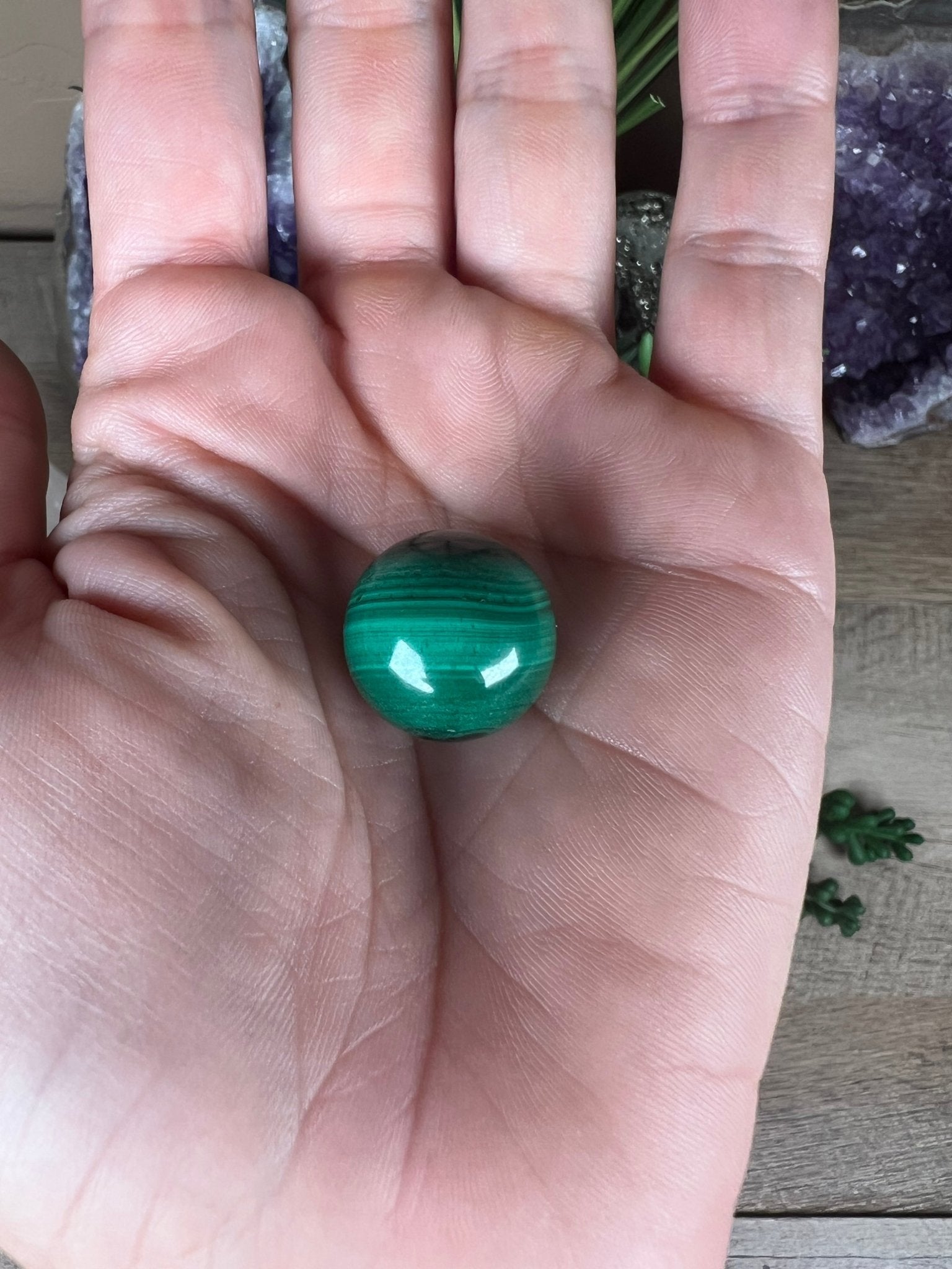 Mini Malachite Sphere 18mm - Purple Door Alchemy