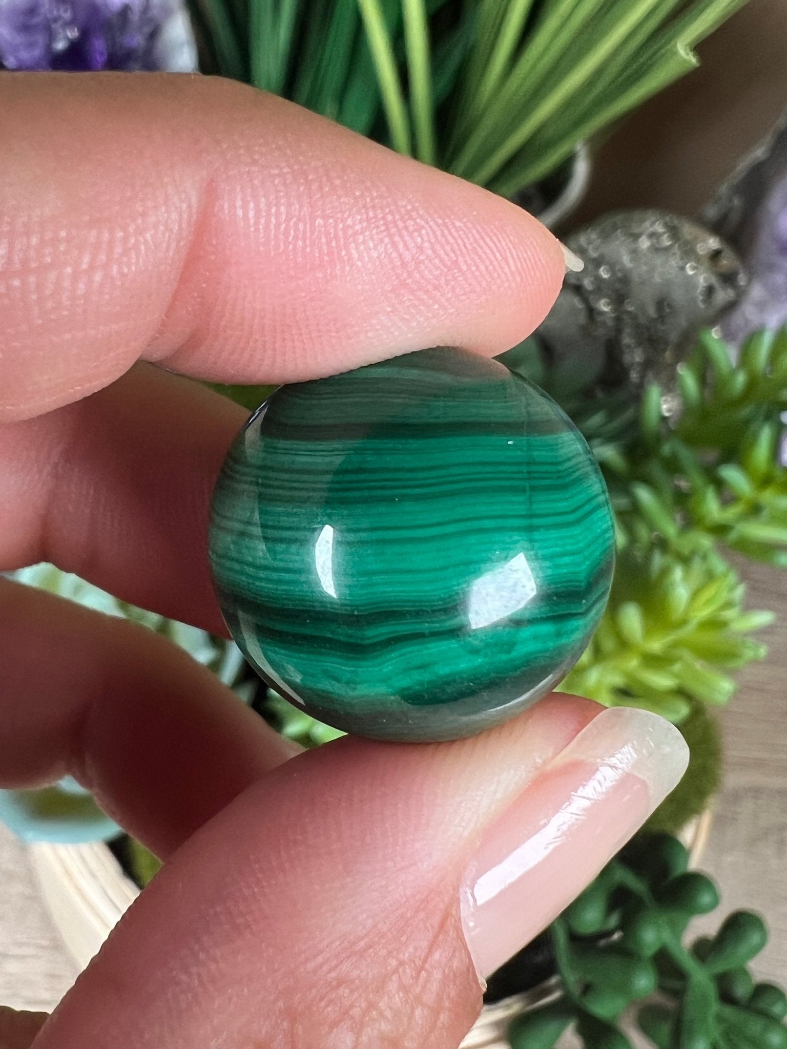 Mini Malachite Sphere 20mm - Purple Door Alchemy