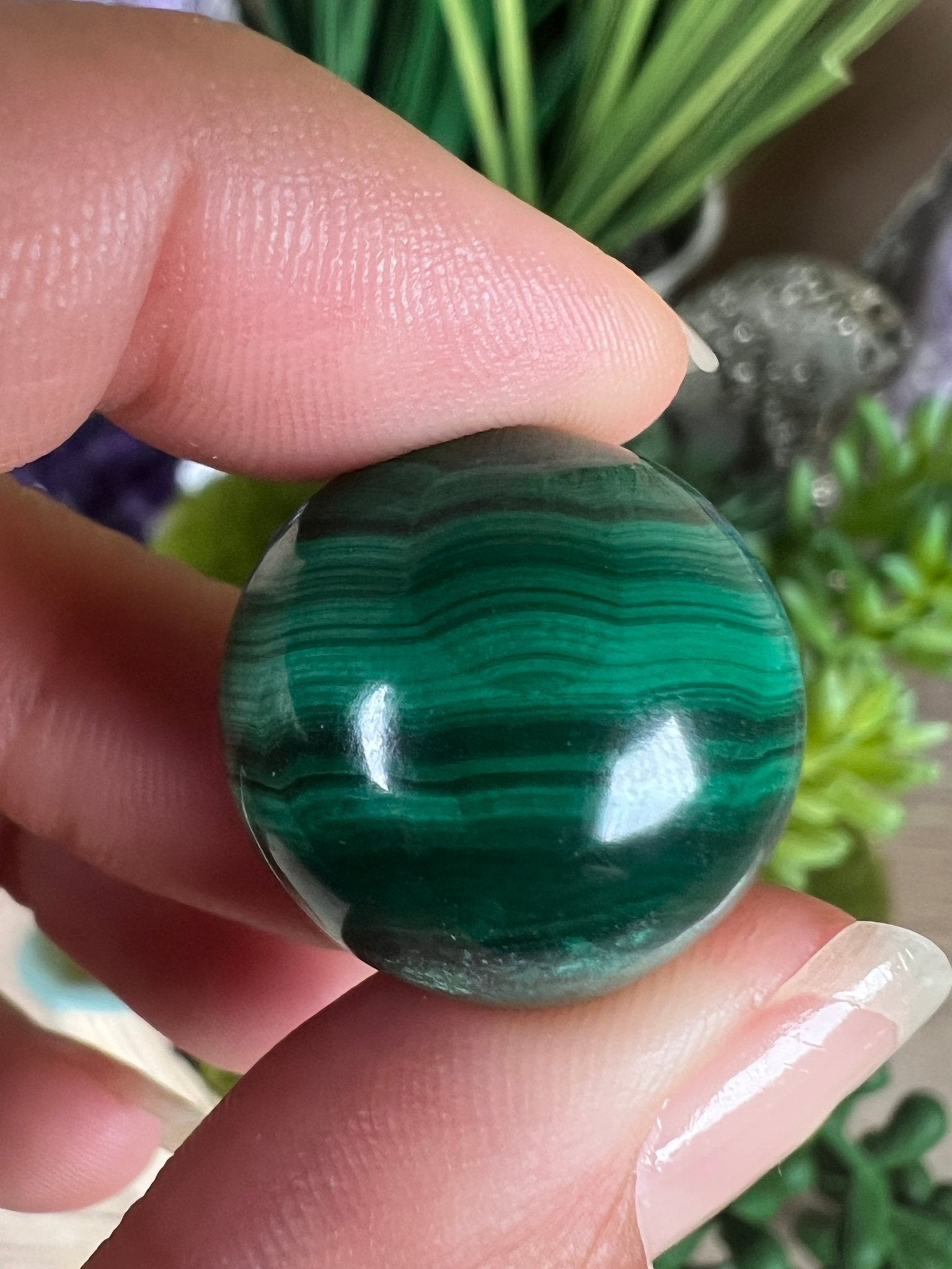Mini Malachite Sphere 20mm - Purple Door Alchemy