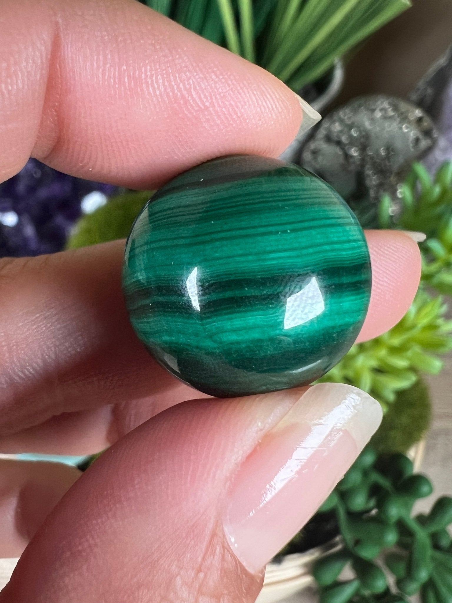 Mini Malachite Sphere 20mm - Purple Door Alchemy