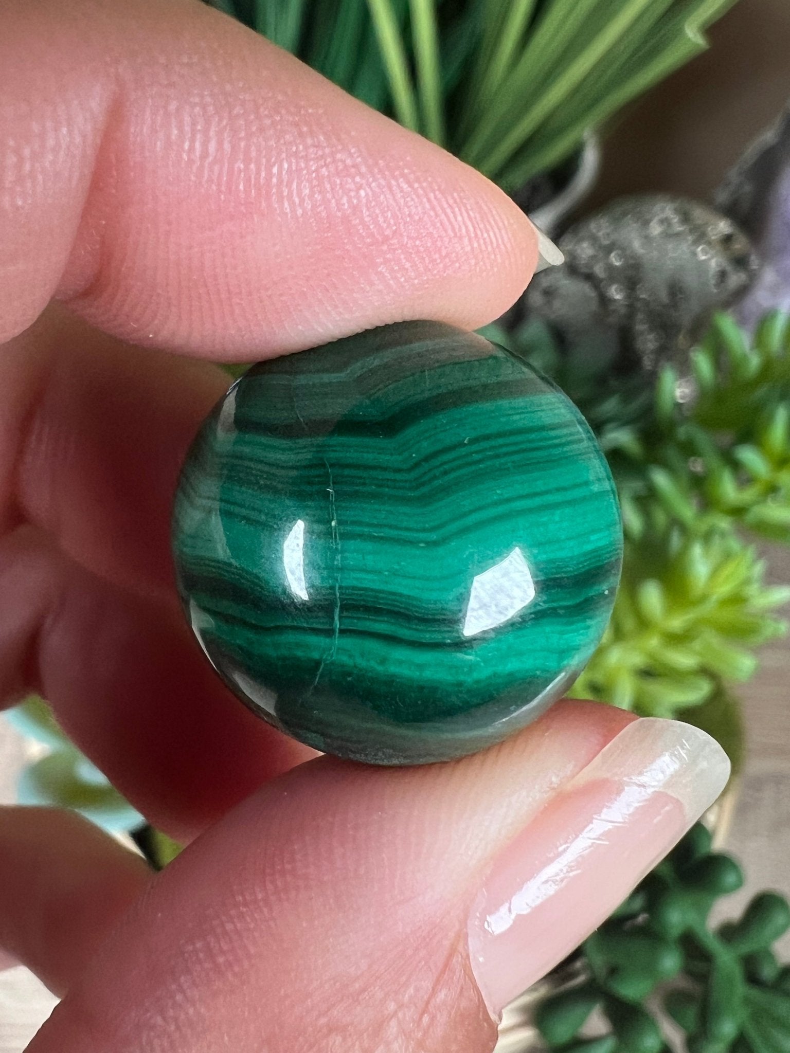 Mini Malachite Sphere 20mm - Purple Door Alchemy