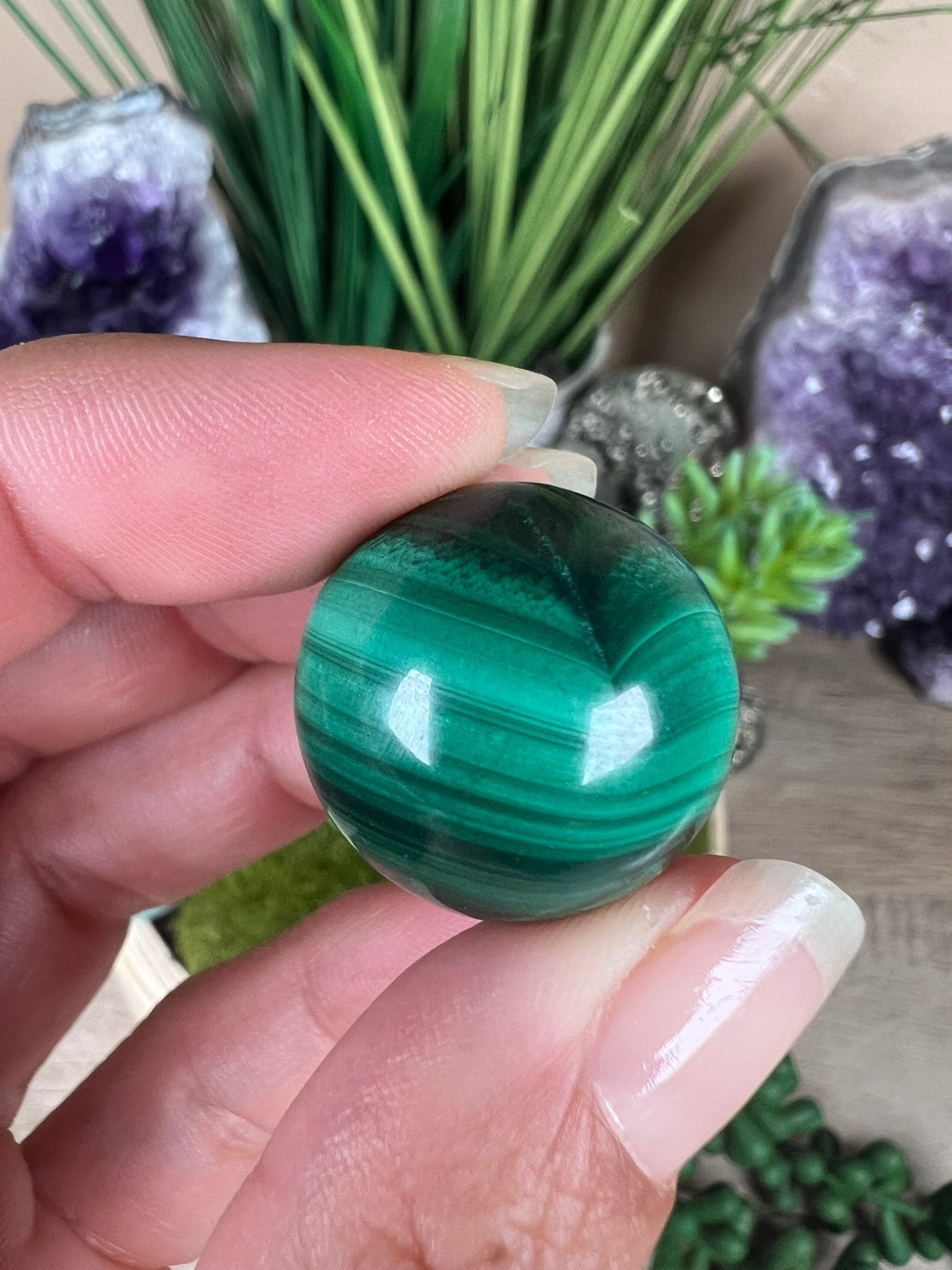 Mini Malachite Sphere 21mm - Purple Door Alchemy